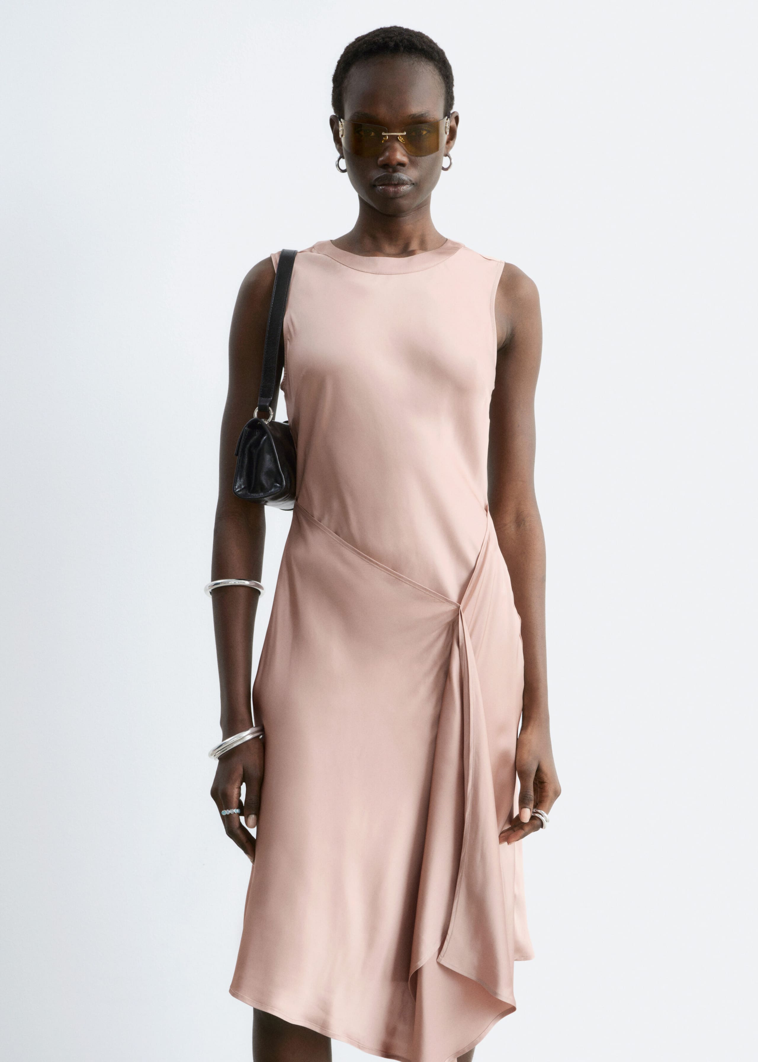 Image of Asymmetric Satin Midi Dress