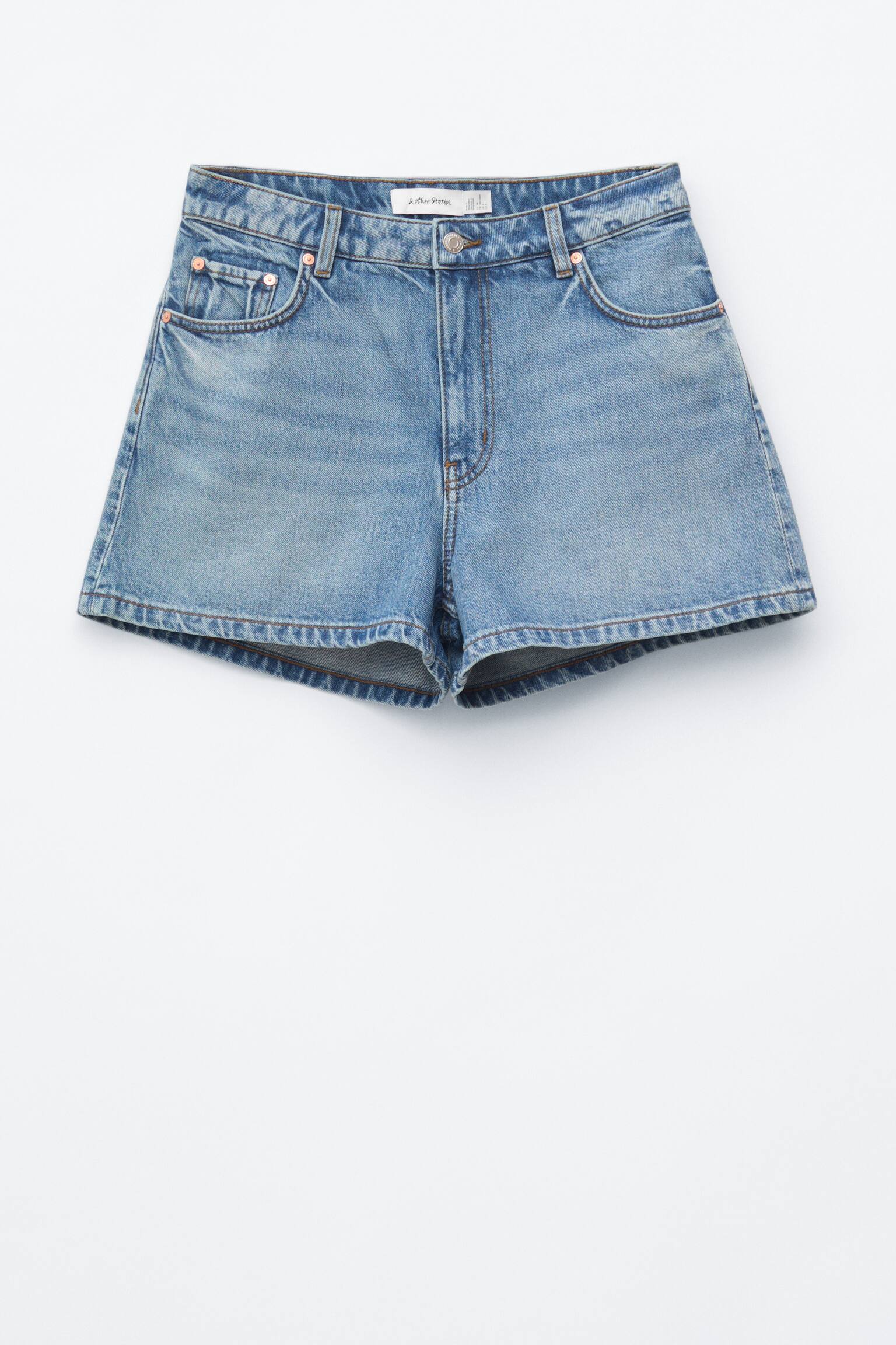 Lockere Jeansshorts - Mittelblau/Schwarz - 2