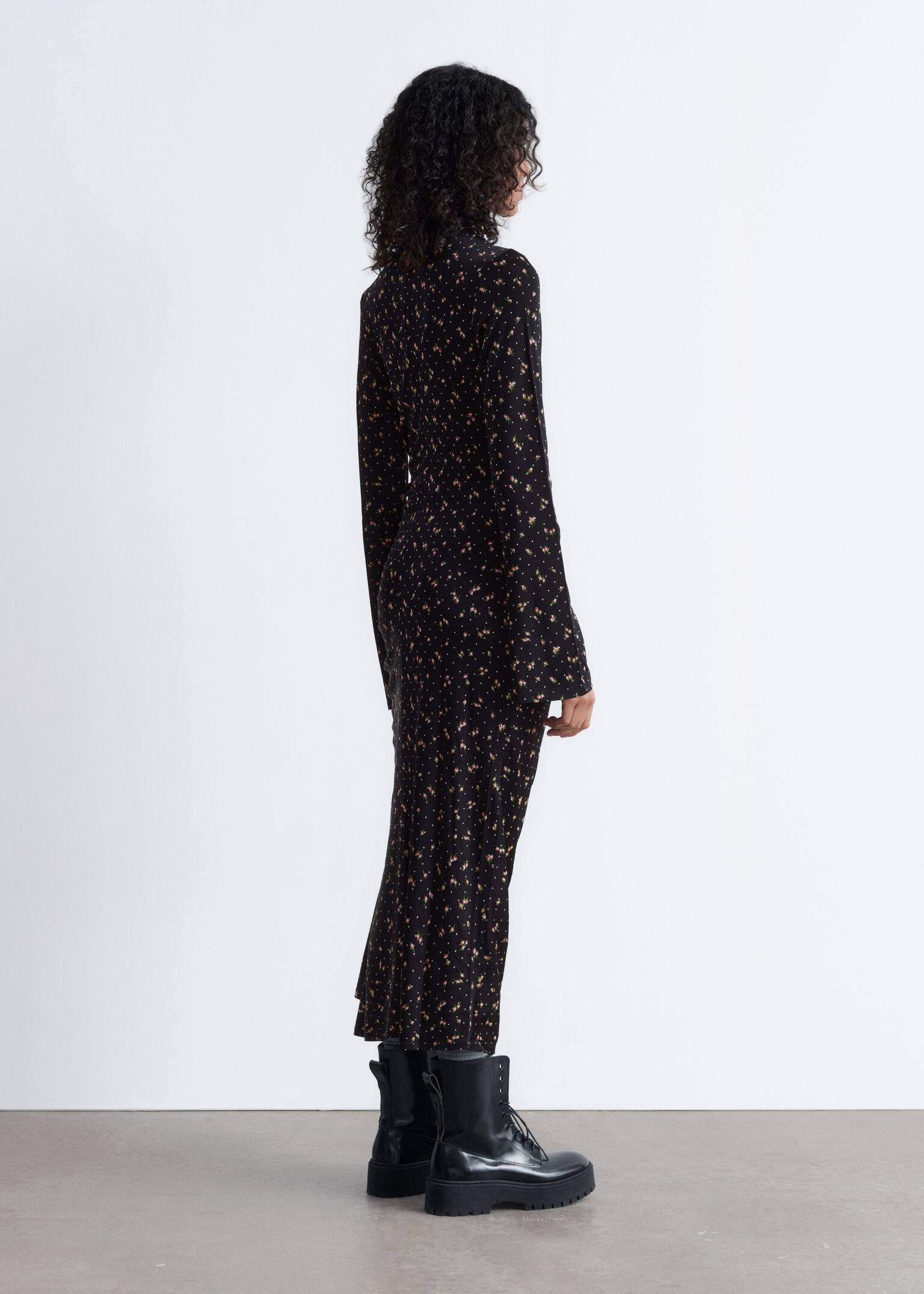Mock Neck Midi Dress - Black/Floral - 5