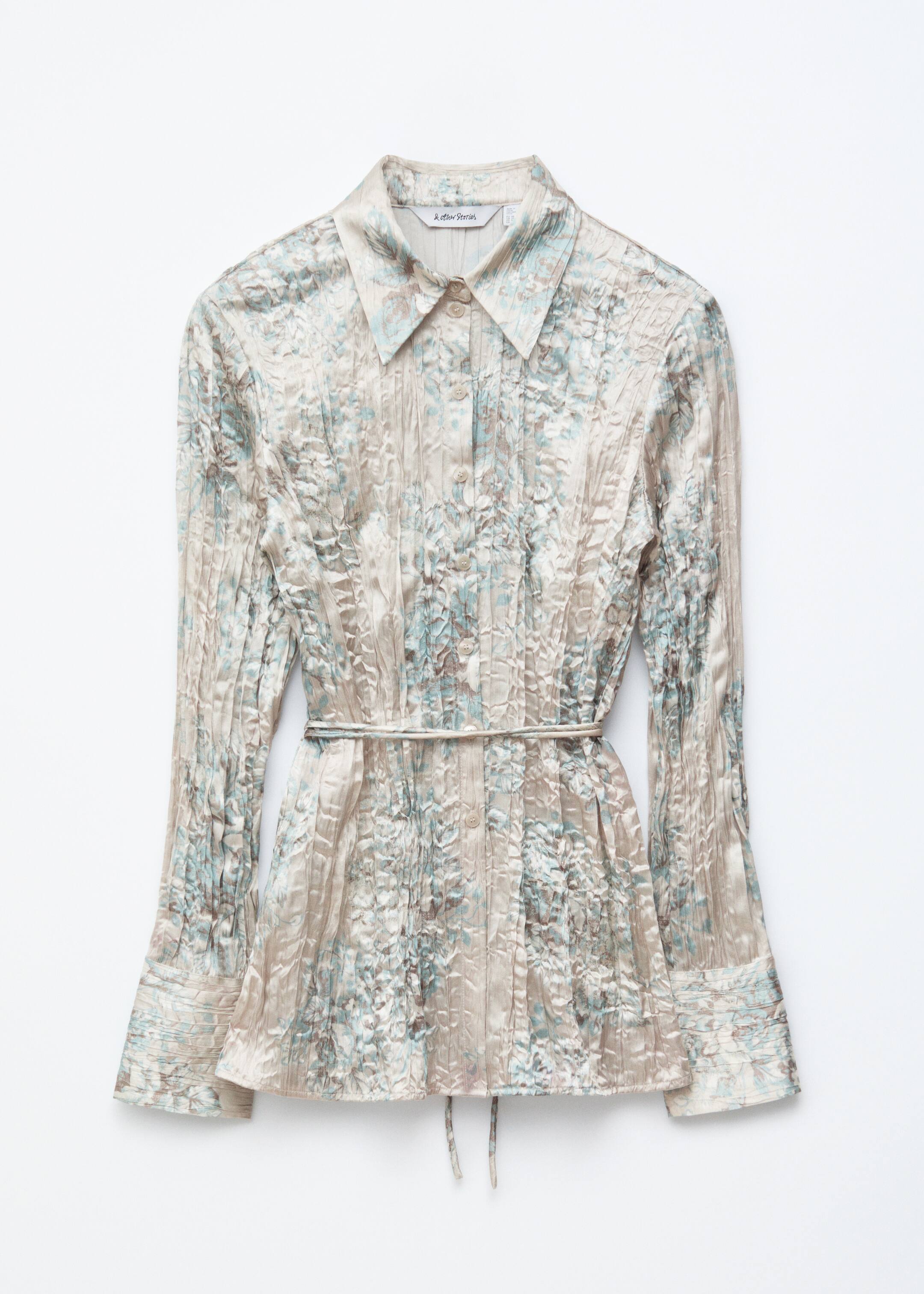 Visa större bild: Crêppad skjorta med knytband - Ljusgrå/blommig - DAM | H&M SE 7