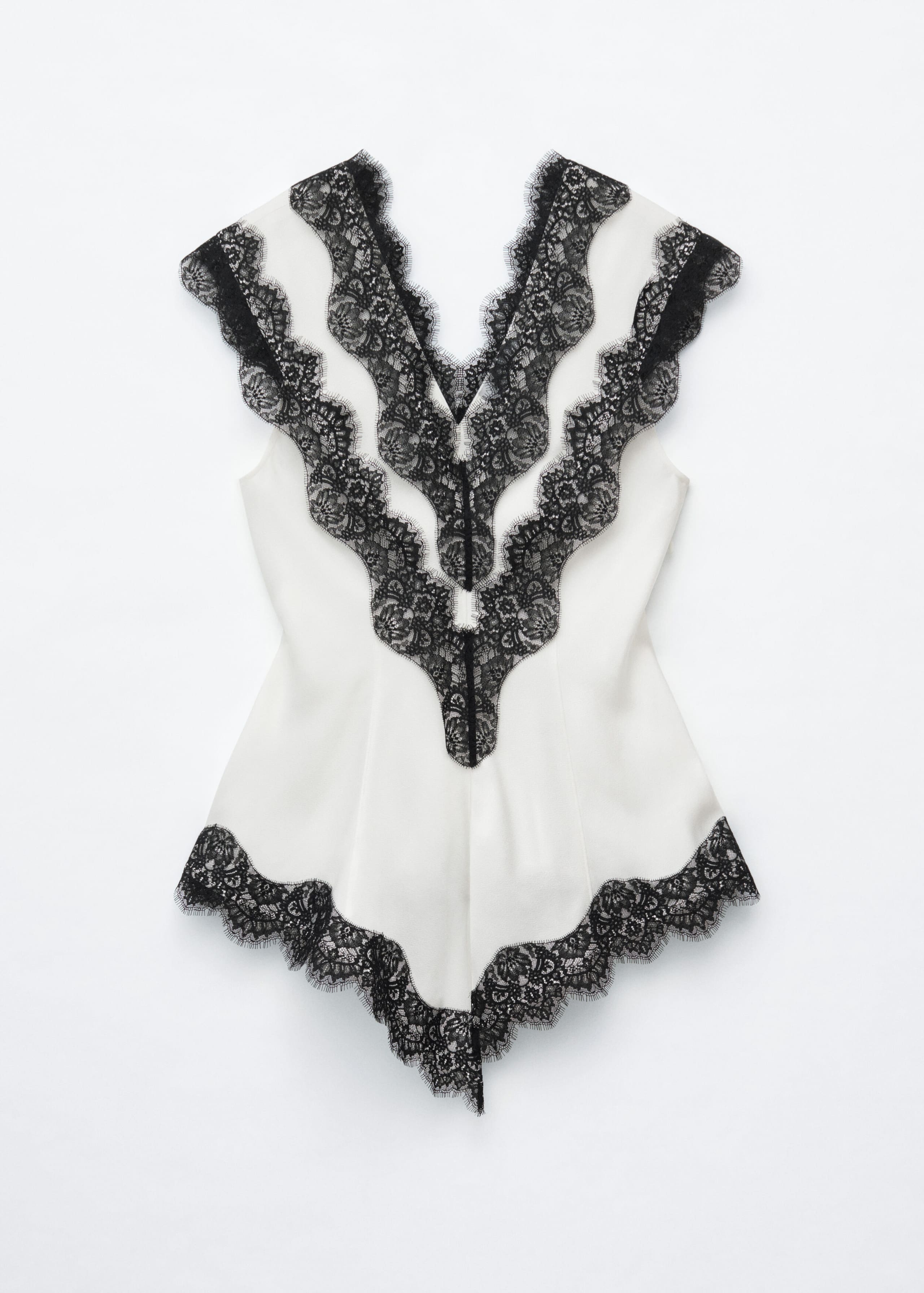 Lace-Trim V-Neck Top - White/Black - Still Life