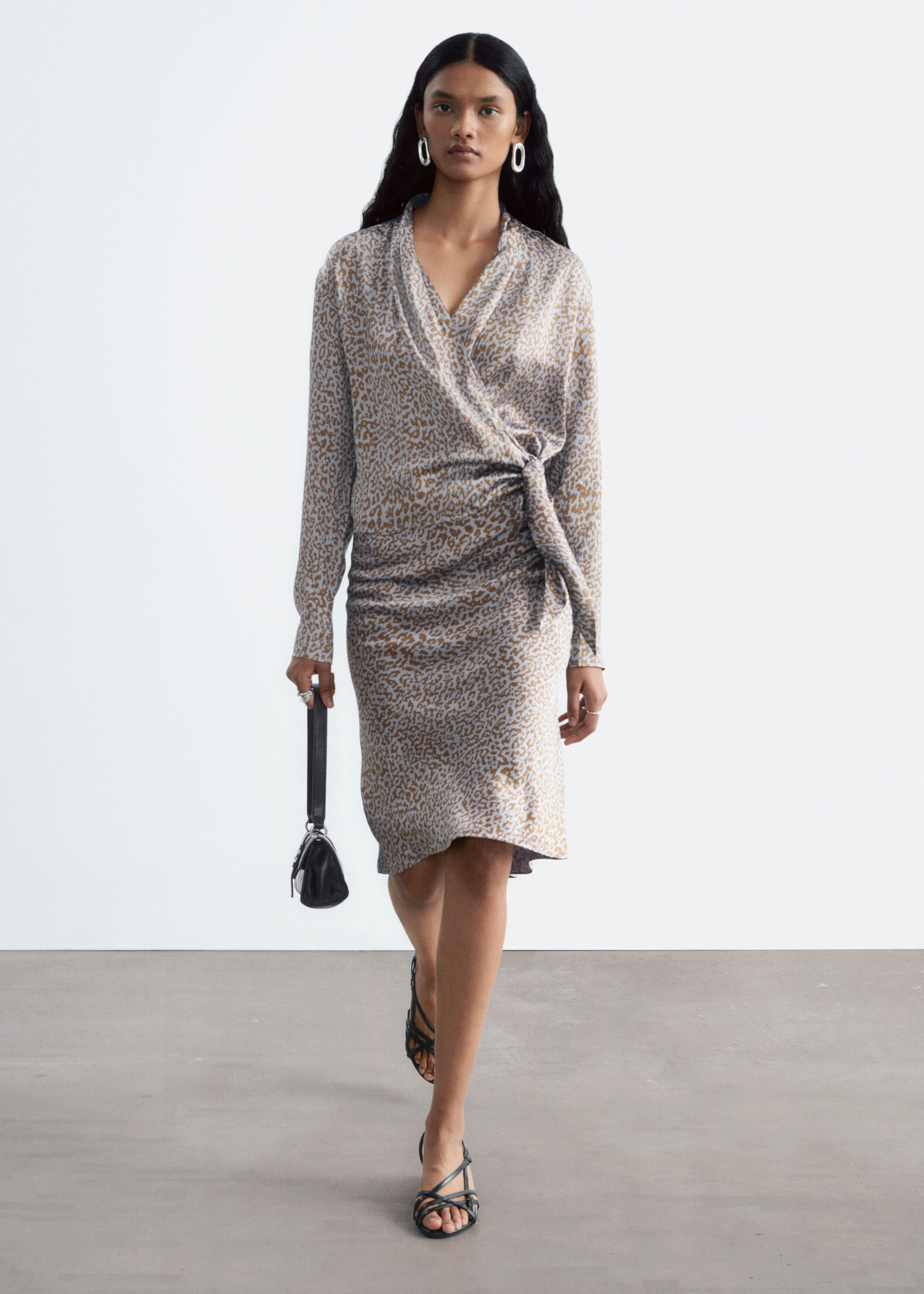 Printed Wrap Blouse - Grey/Leopard Print - Lookbook