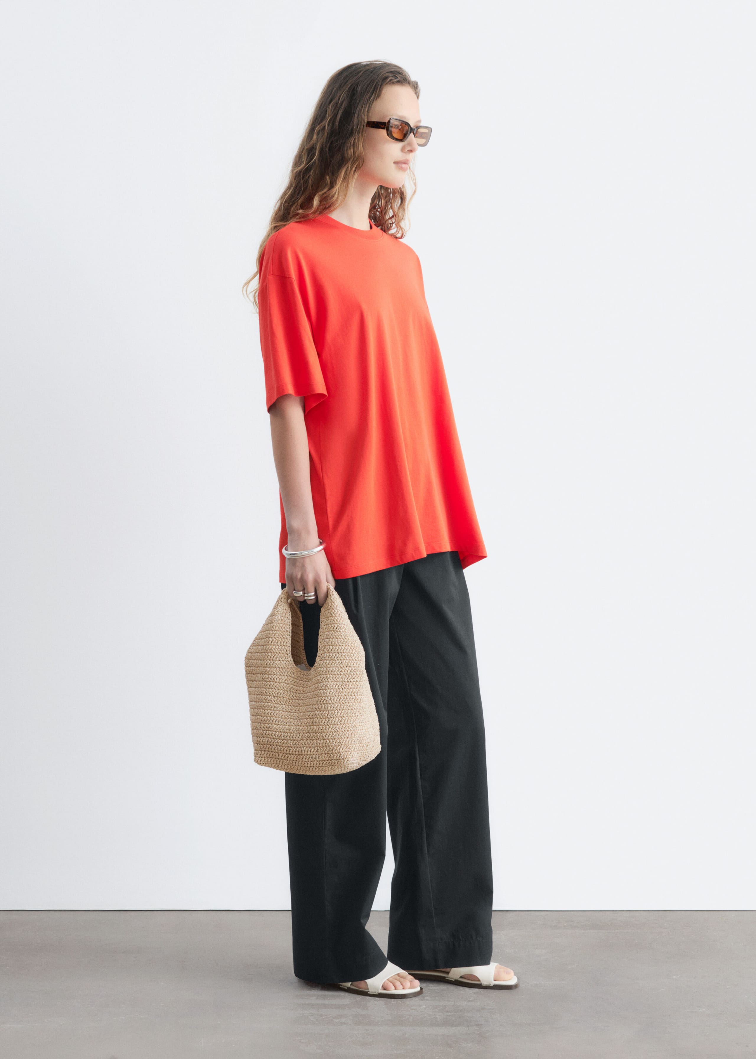 Oversized katoenen T-shirt - Lichtblauw - Lookbook
