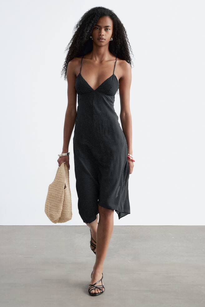 Midi-slipdress met stippen - Zwart/stipjes - 1