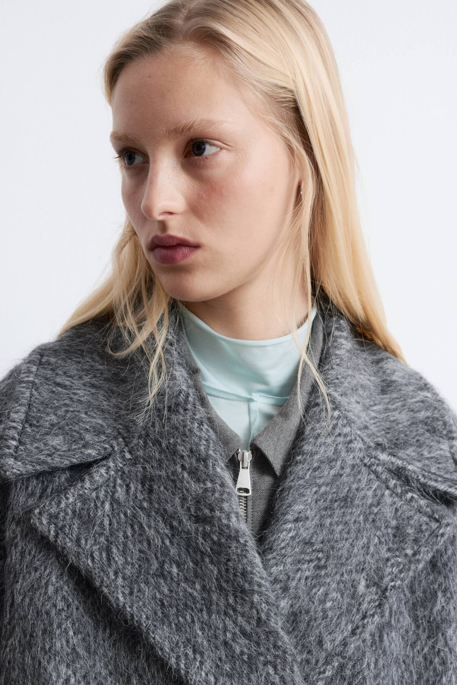 Kappa i borstad ullblandning - Mörkgrå/melerad - 6