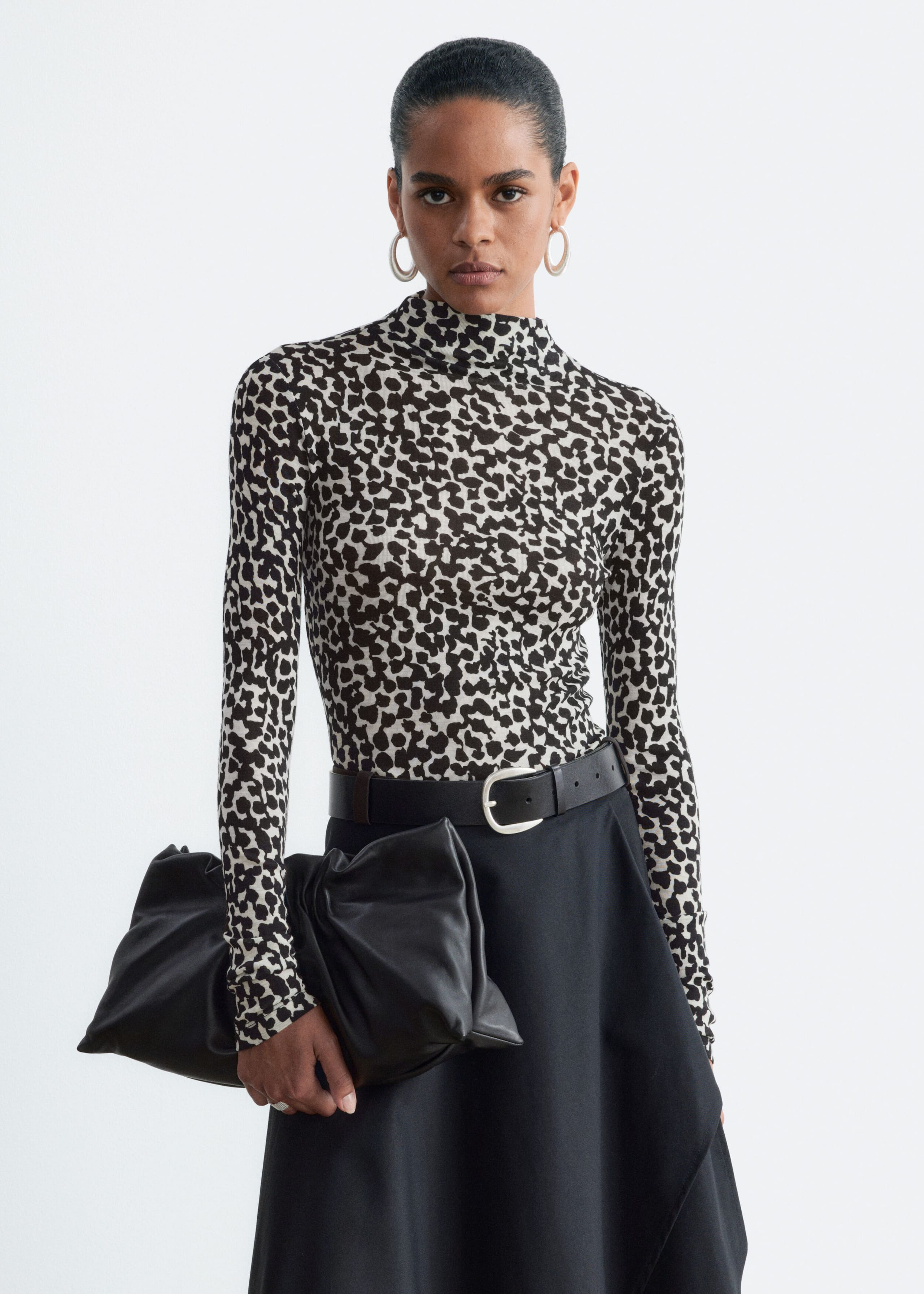 Wool Mock-Neck Top - White/Black - Lookbook