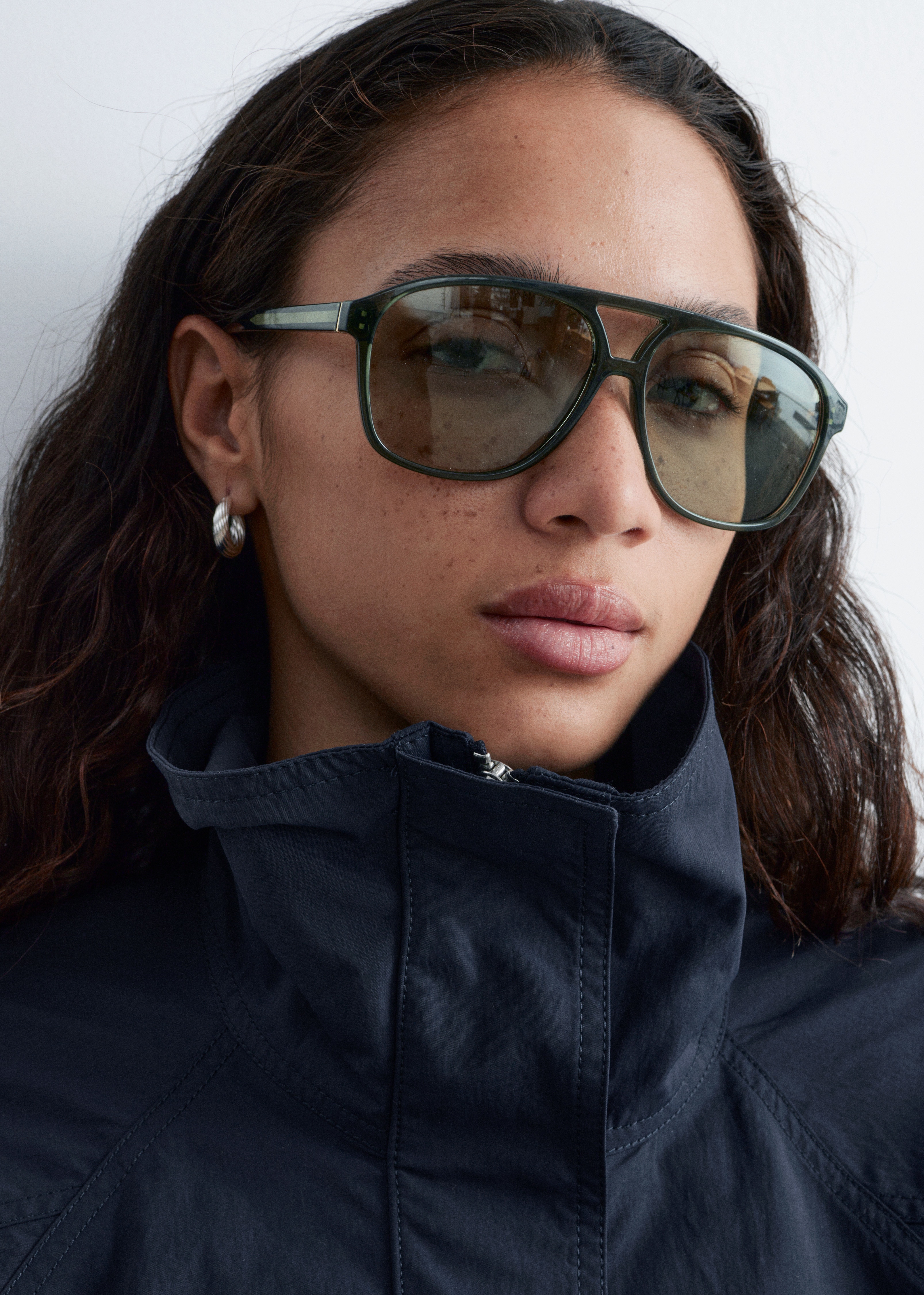 Lunettes de soleil oversize de style aviateur - Vert kaki/Marron foncé/Brun/Jaune/Blanc/Transparent