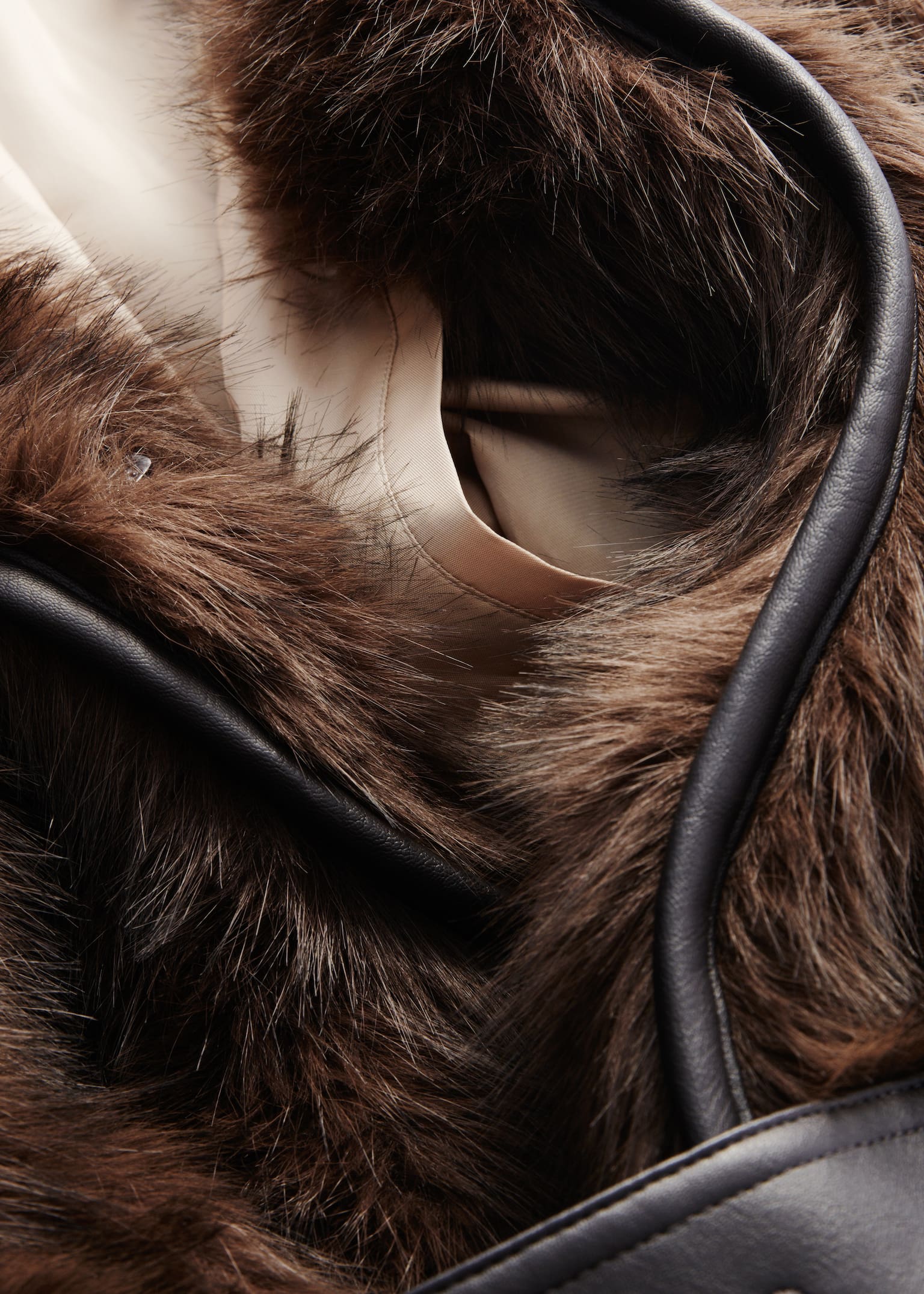 Belted Faux Fur Coat - Brown - 4
