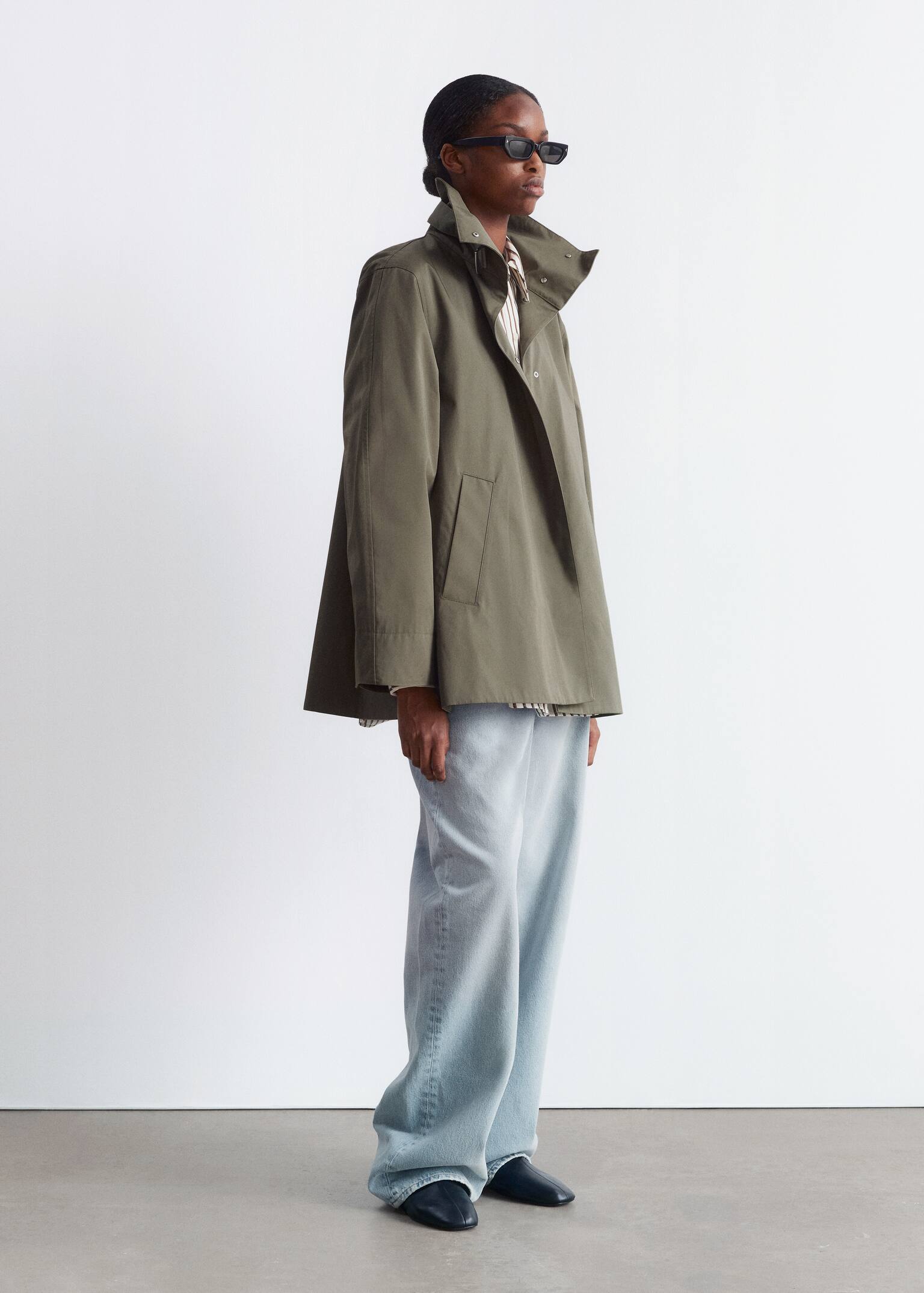 Veste trapèze à col cheminée - Vert kaki/Beige/Bleu foncé - 9