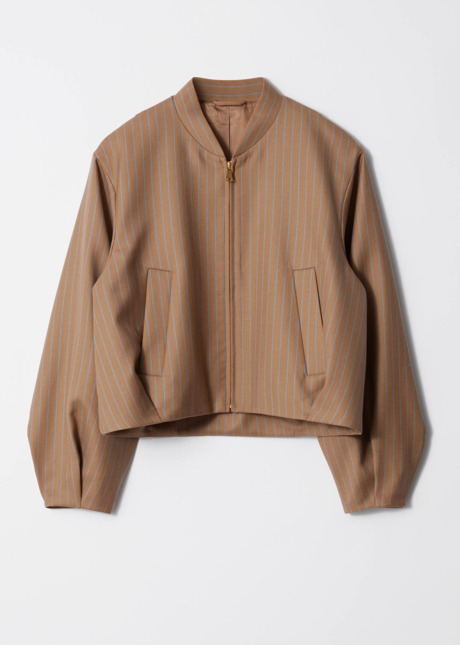 Kurze Wolljacke - Beige mit Nadelstreifen