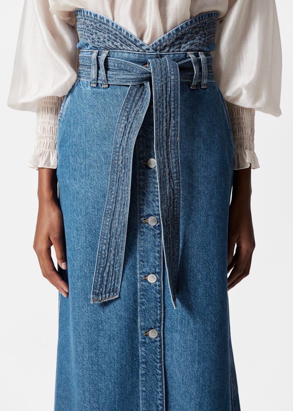 Denim Maxi Skirt - Mid blue - Lookbook