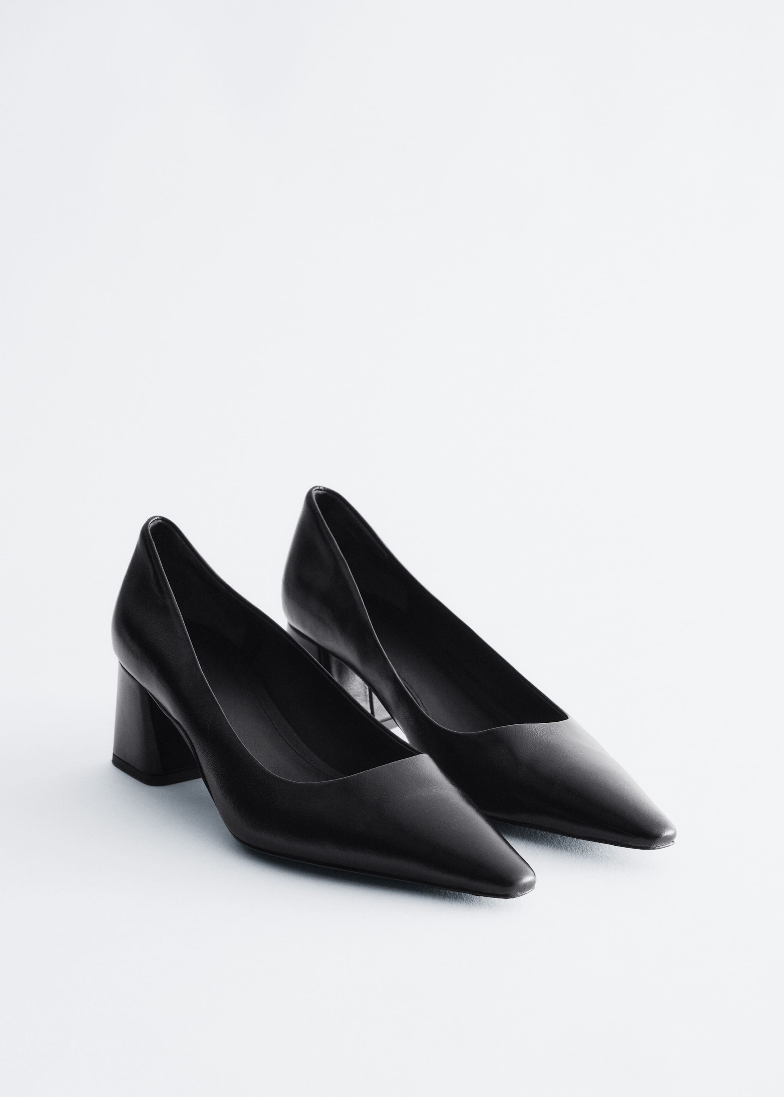 Leather Block Heel Pumps - Black - Still Life