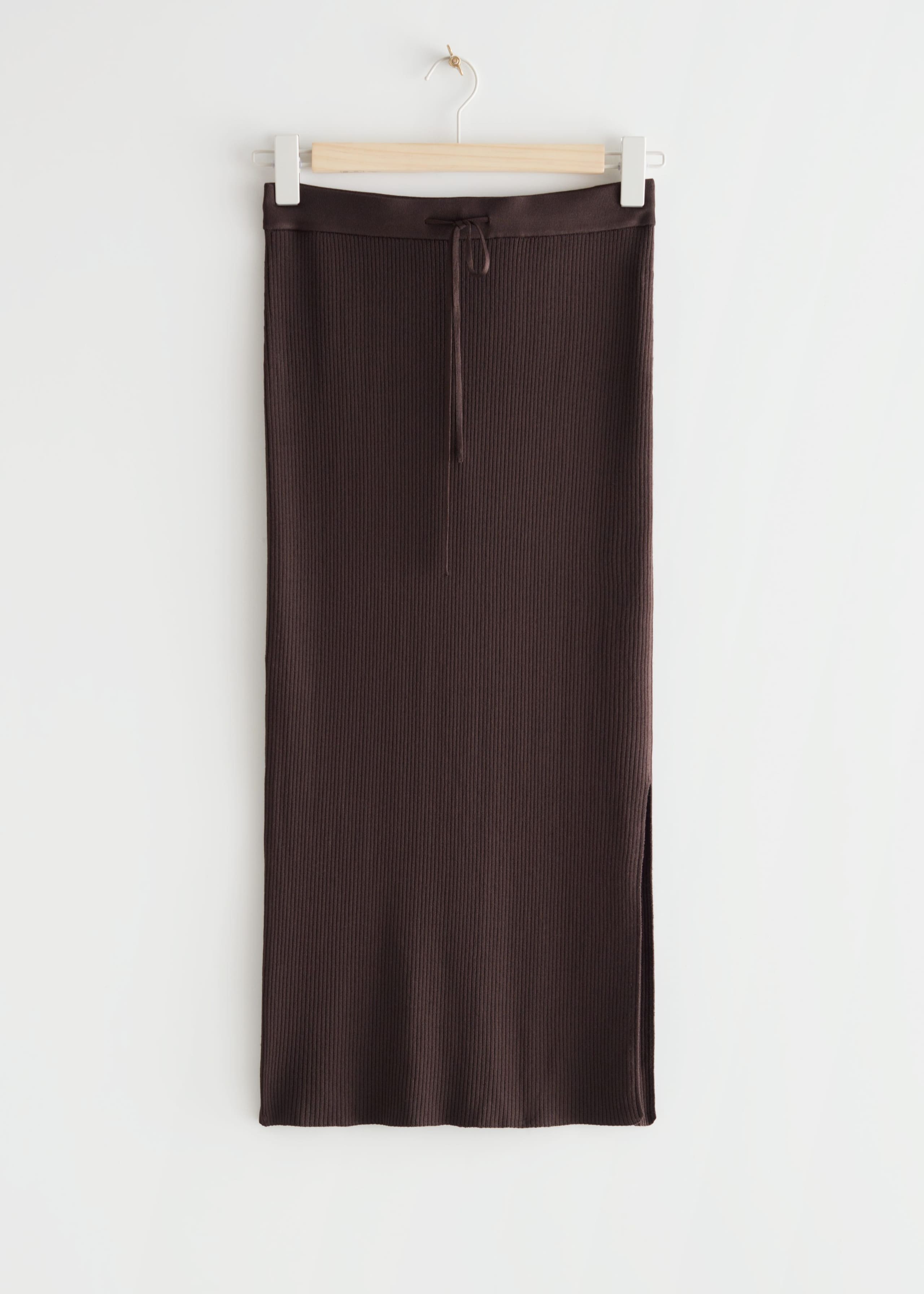 Knitted Pencil Midi Skirt - Dark Brown - Bodegón