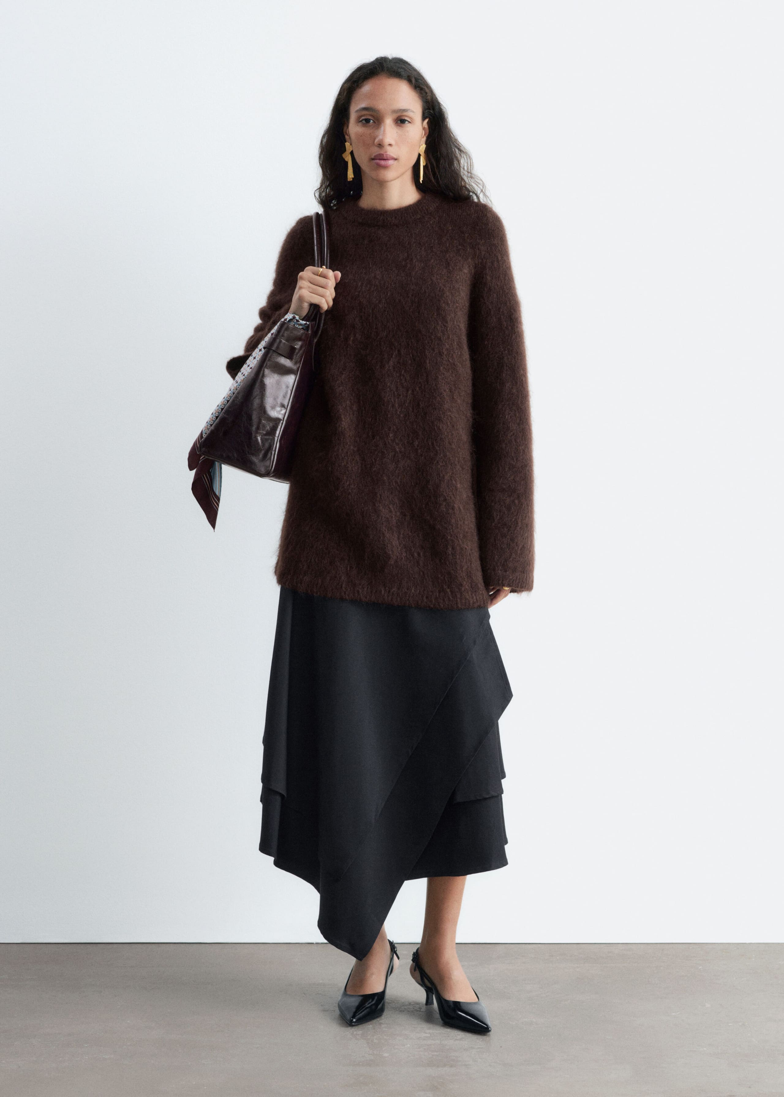 Oversized Mohair-Blend Sweater - Dark Brown - Lookbook
