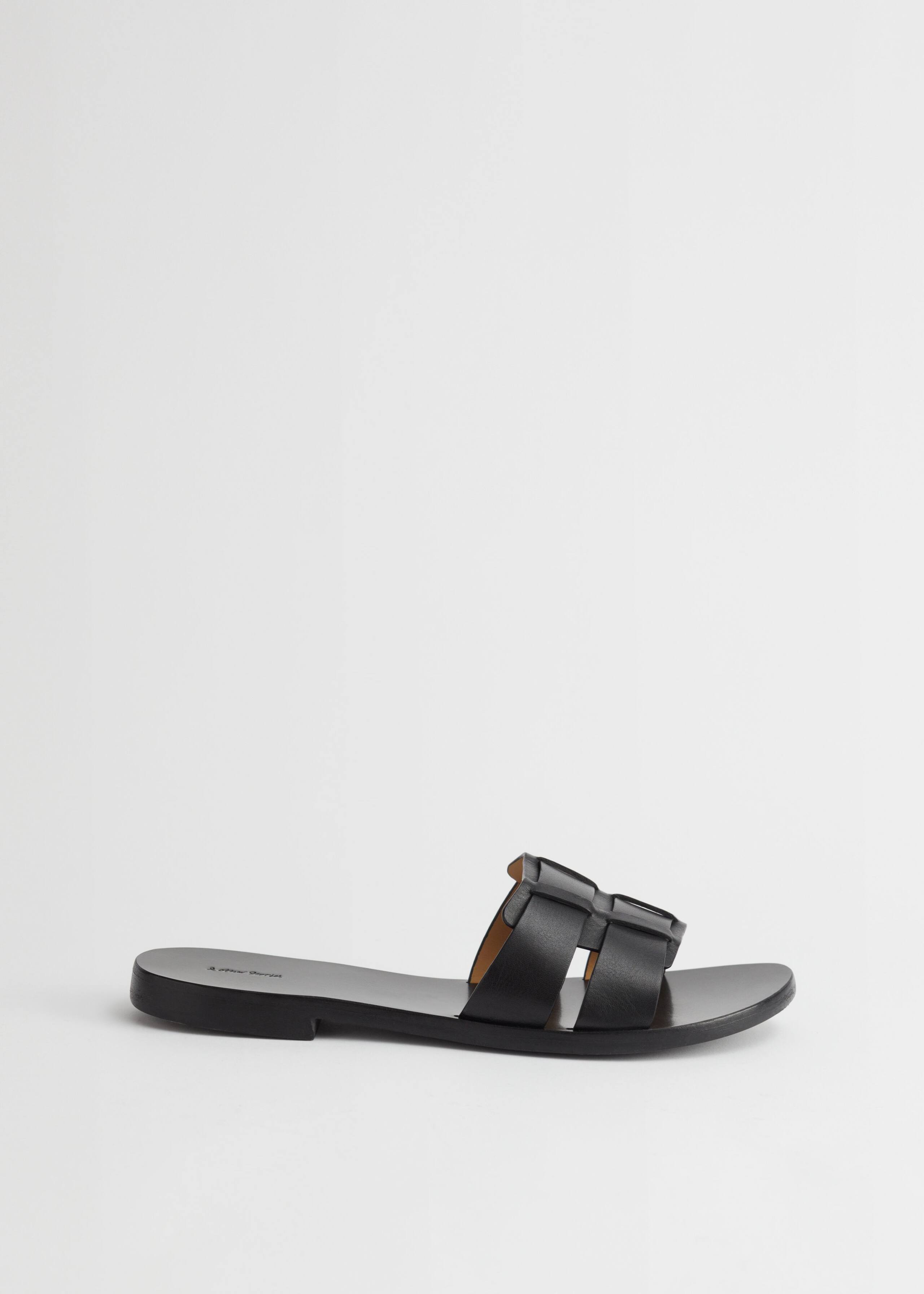 Duo Strap Leather Sandals - Black - Bodegón