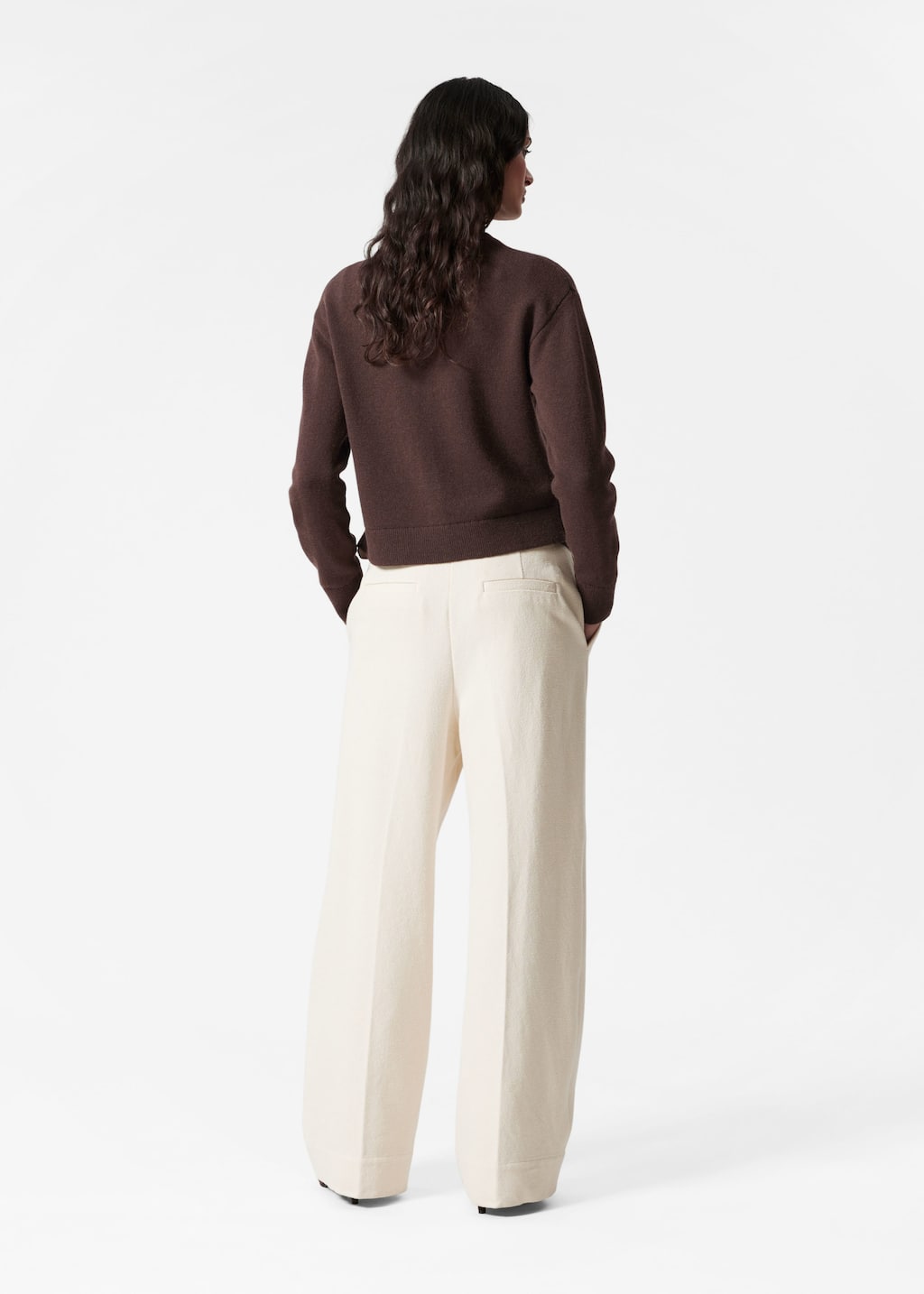 Boxy Merino Wool Cardigan - Cream - Lookbook