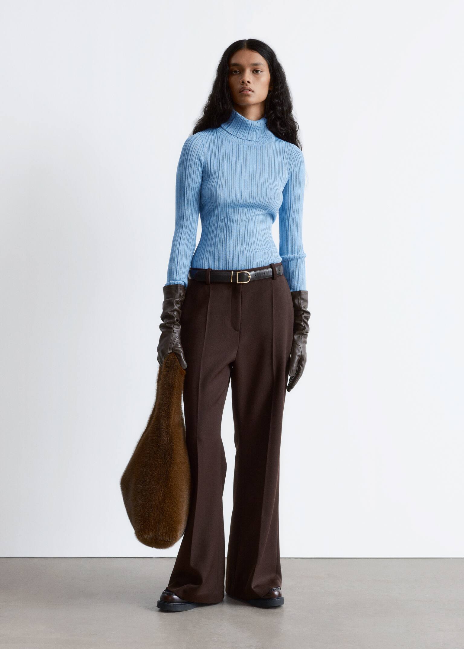 Maletă din tricot cu lurex și guler înalt - Albastru deschis/Maro închis/Turcoaz închis - 3