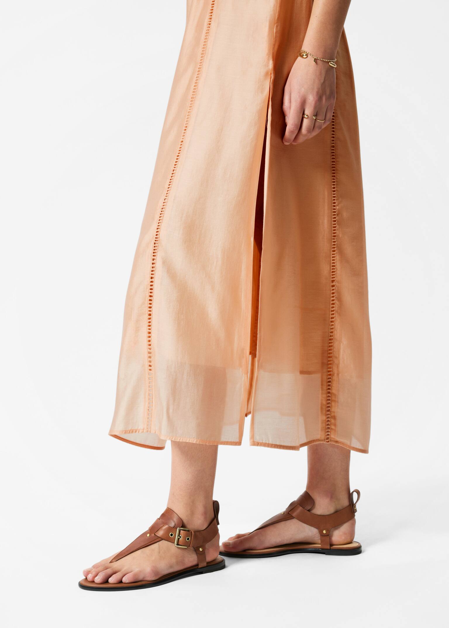 Abito midi con gale - Pesca/Motivo floreale blu - 6