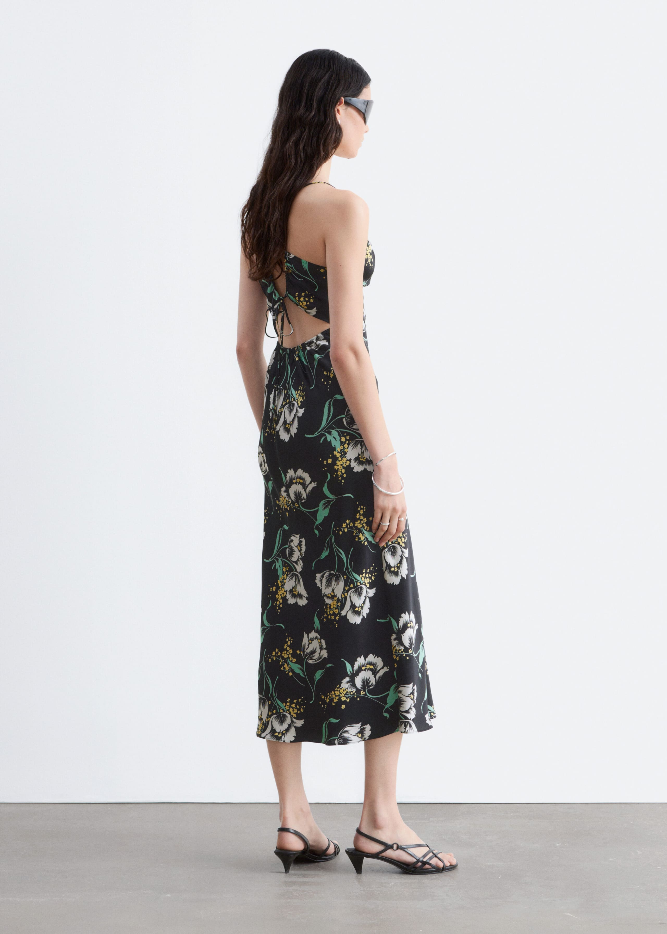 Satin Slip Midi Dress - Pink Floral - Lookbook
