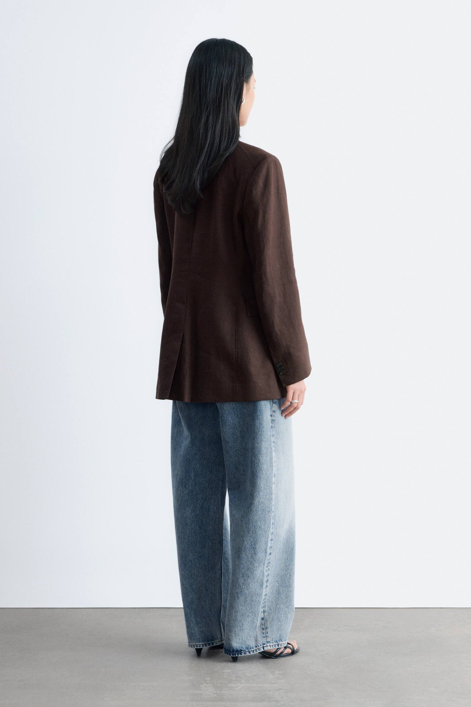 Figursyet blazer i hør - Brun/Beige - 10