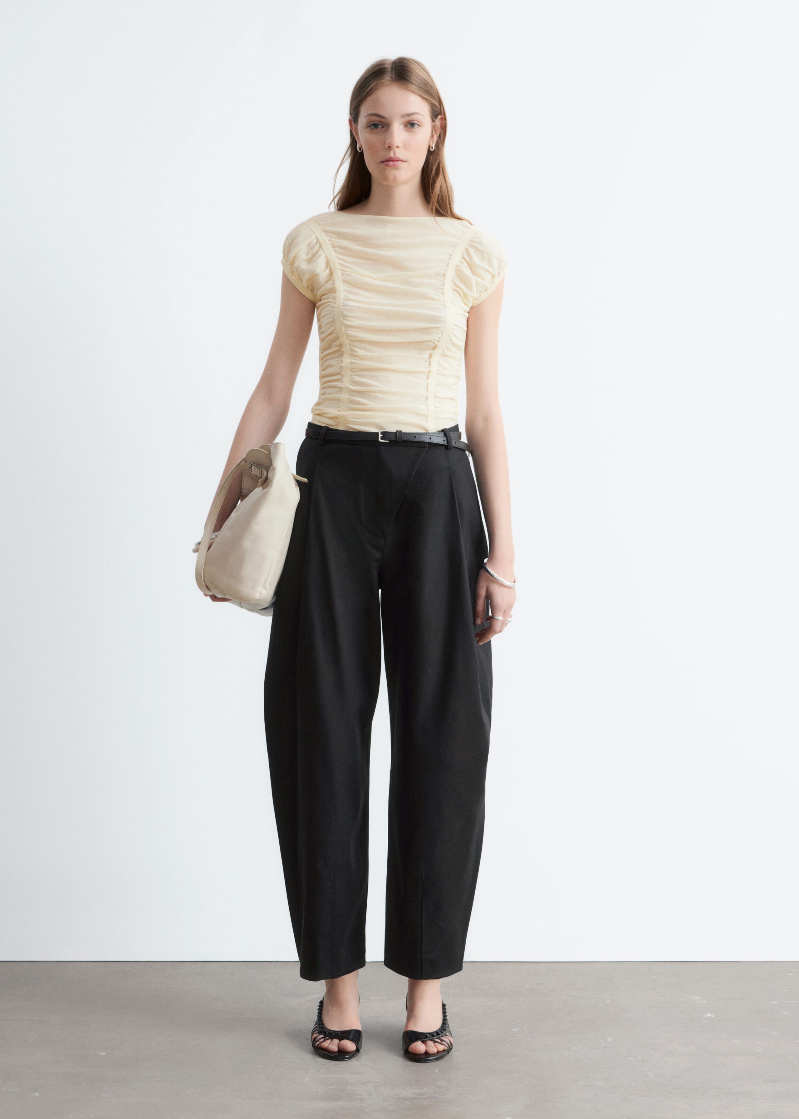 Image of Ruched Cap-Sleeve Top