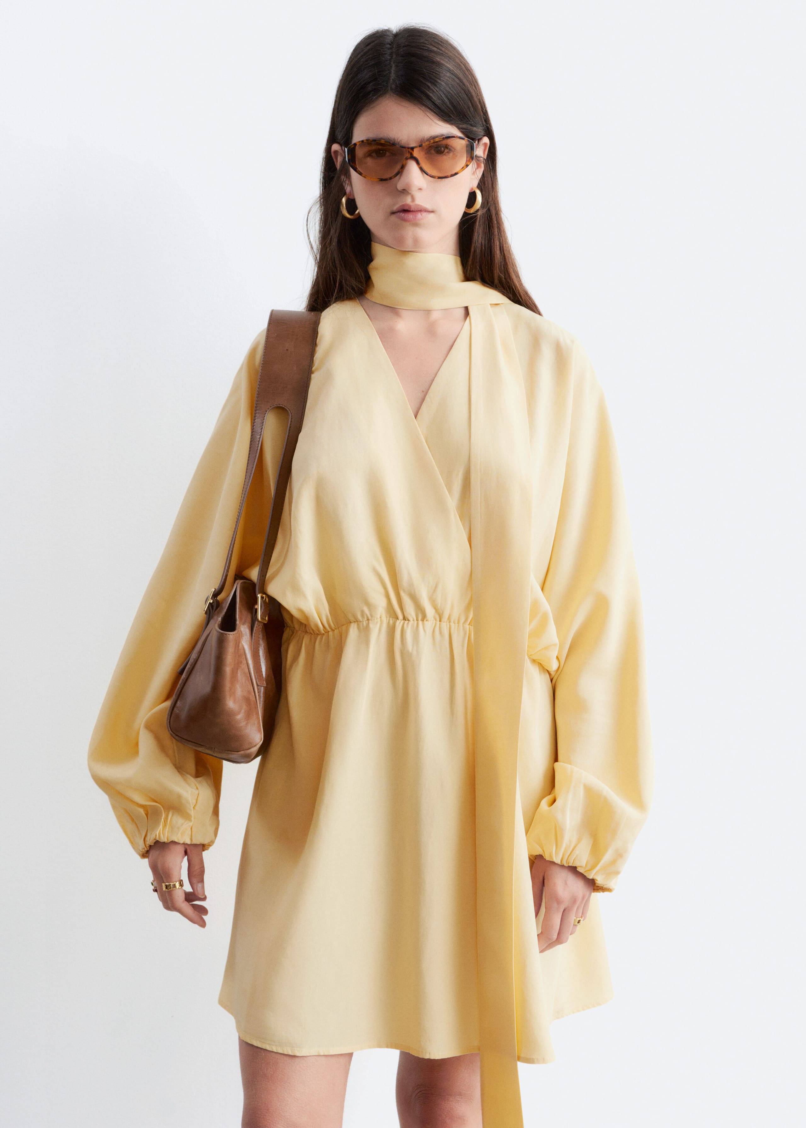 Scarf-Detail Wrap Mini Dress - White - Lookbook