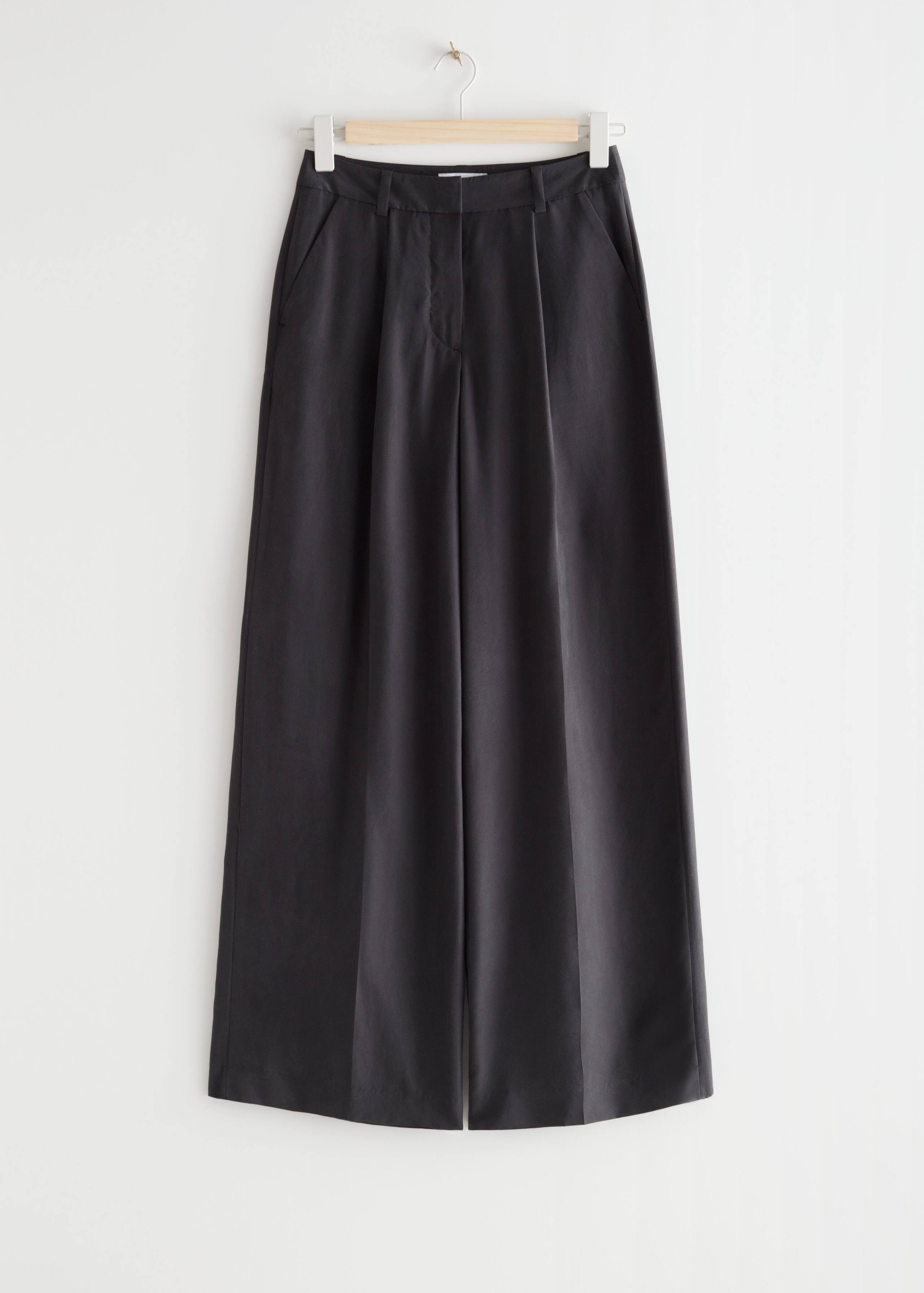 Wide Silk Trousers - Black - Natura morta
