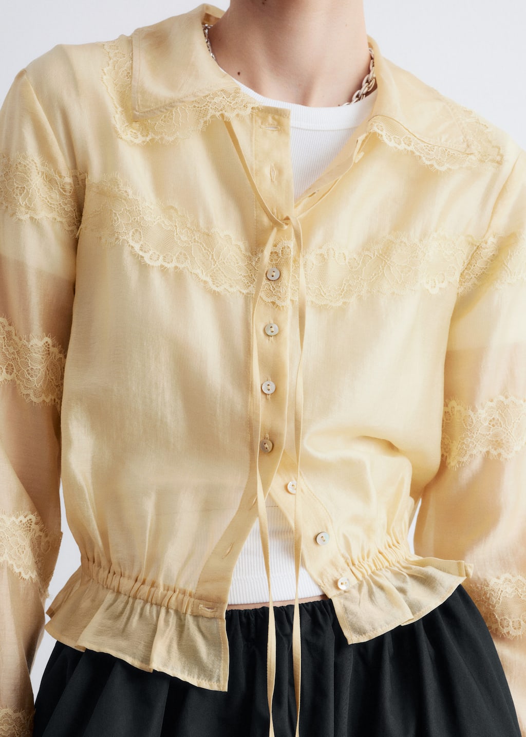 Image of Long-Sleeve Lace Blouse