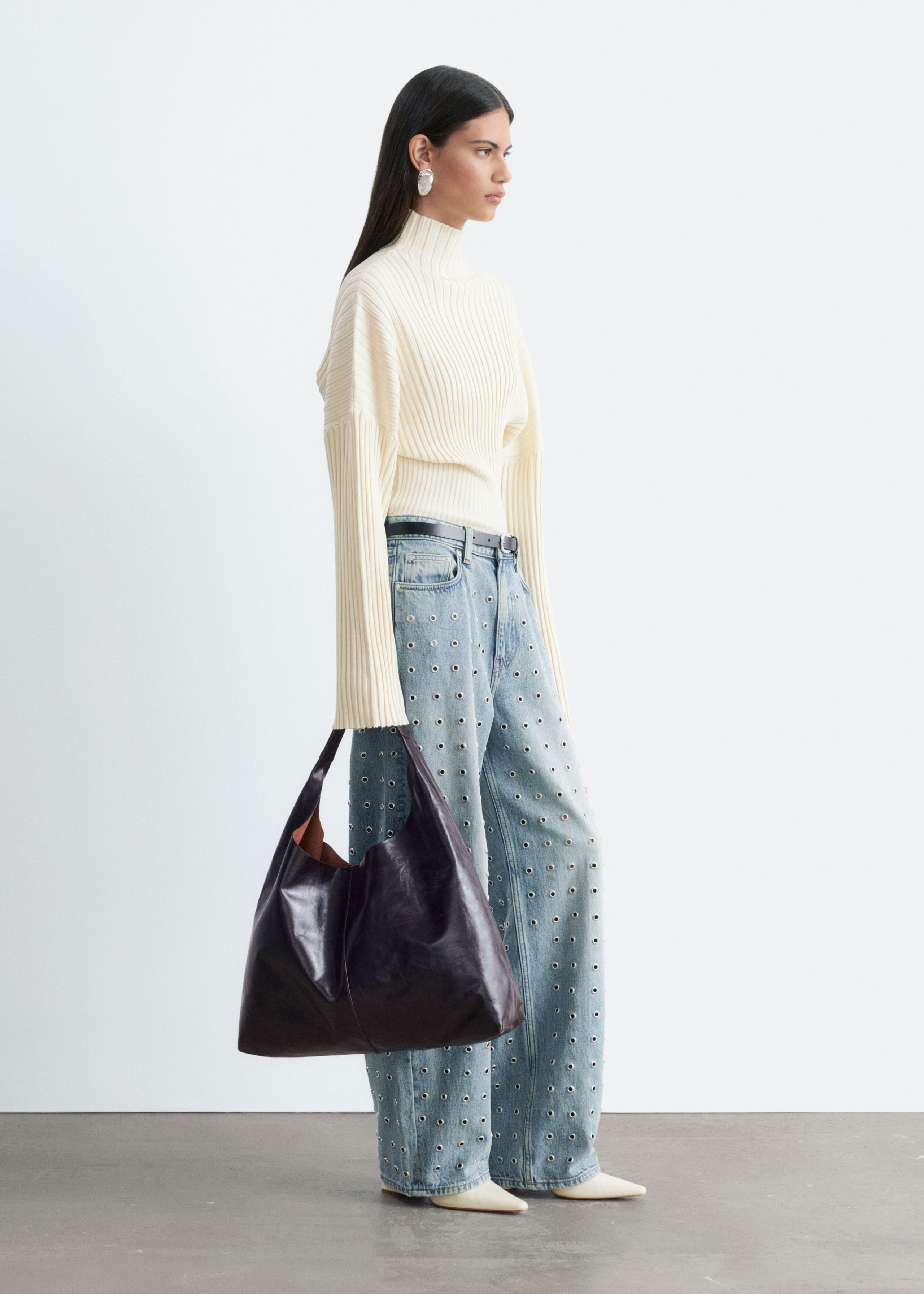 Wide-Leg Eyelet Jeans - Dusty Light Blue - Lookbook