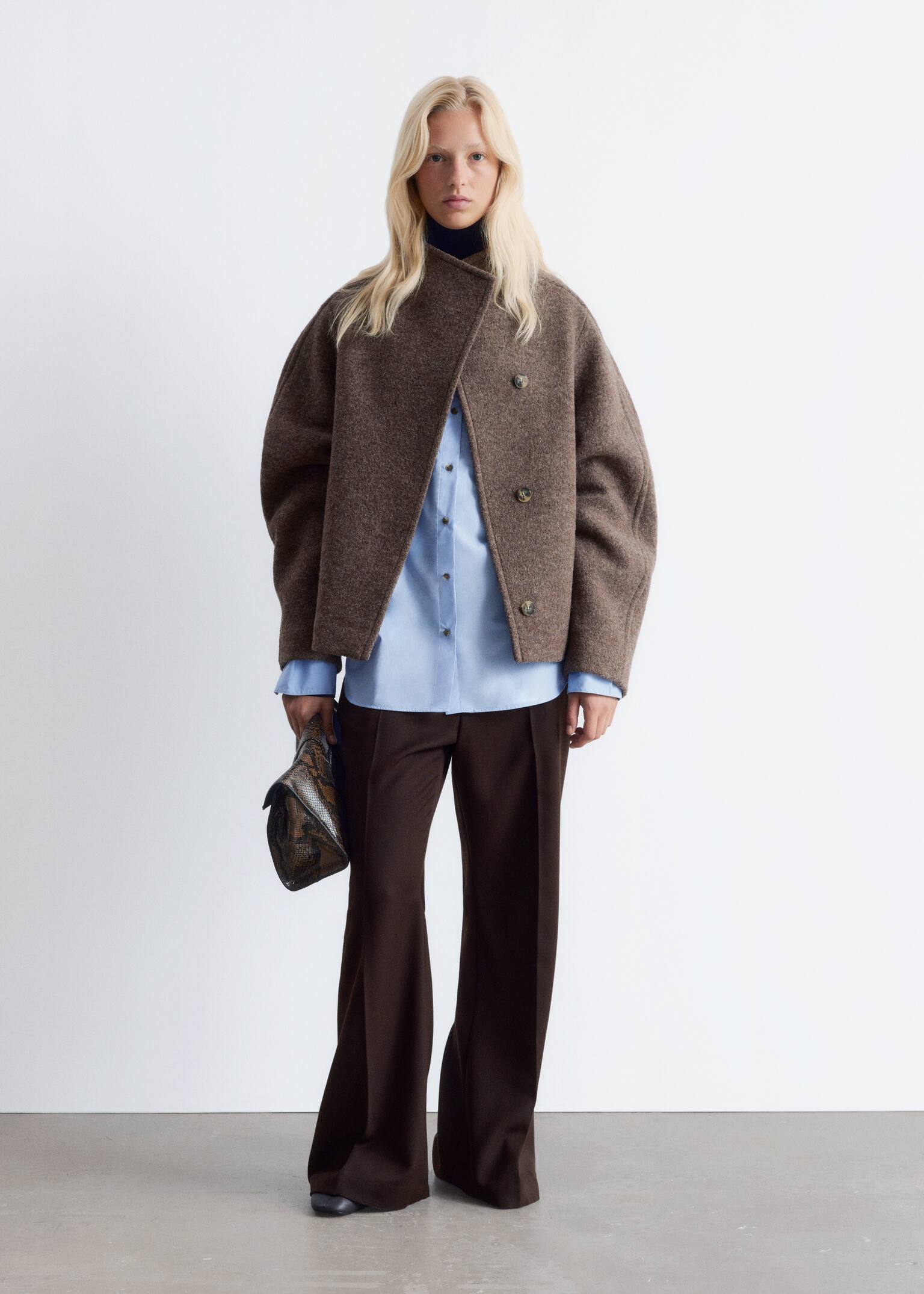 Asymmetrische Wolljacke - Graubraun - 1