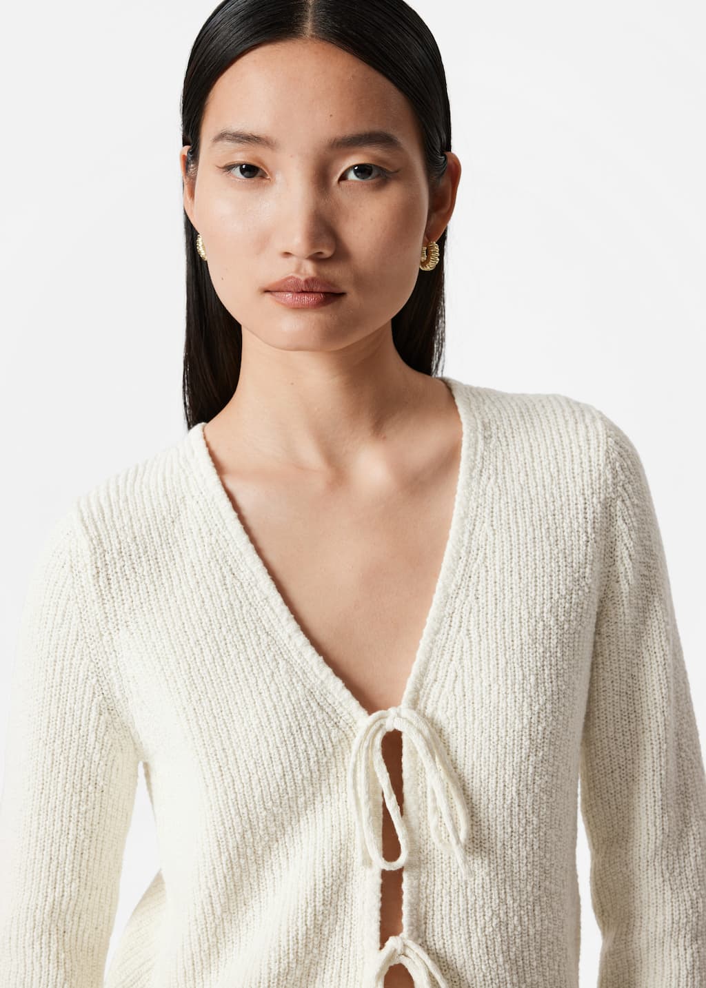 Image of Knitted Tie-Detail Cardigan
