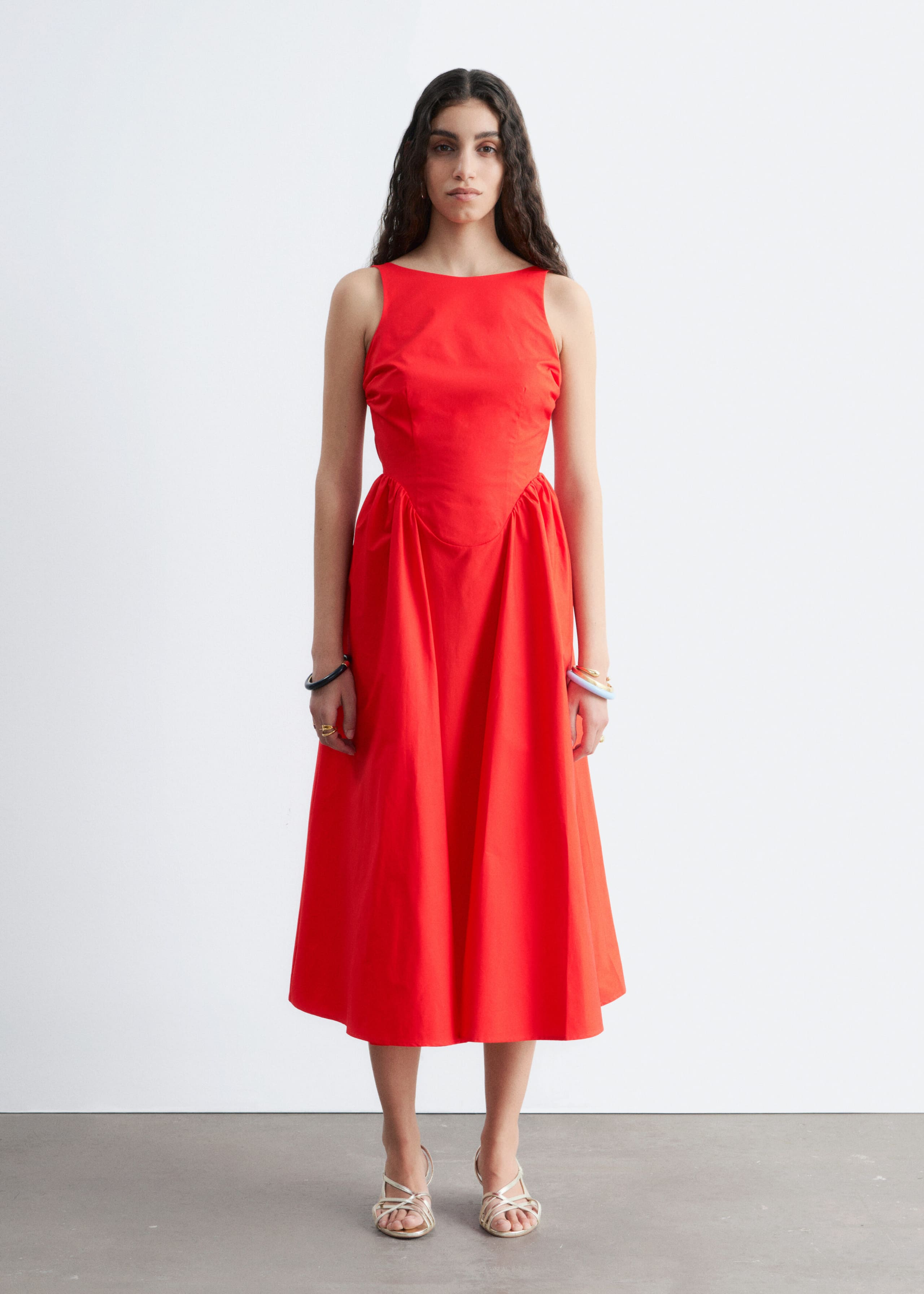 Tie-Back Cotton Midi Dress - Yellow - Lookbook