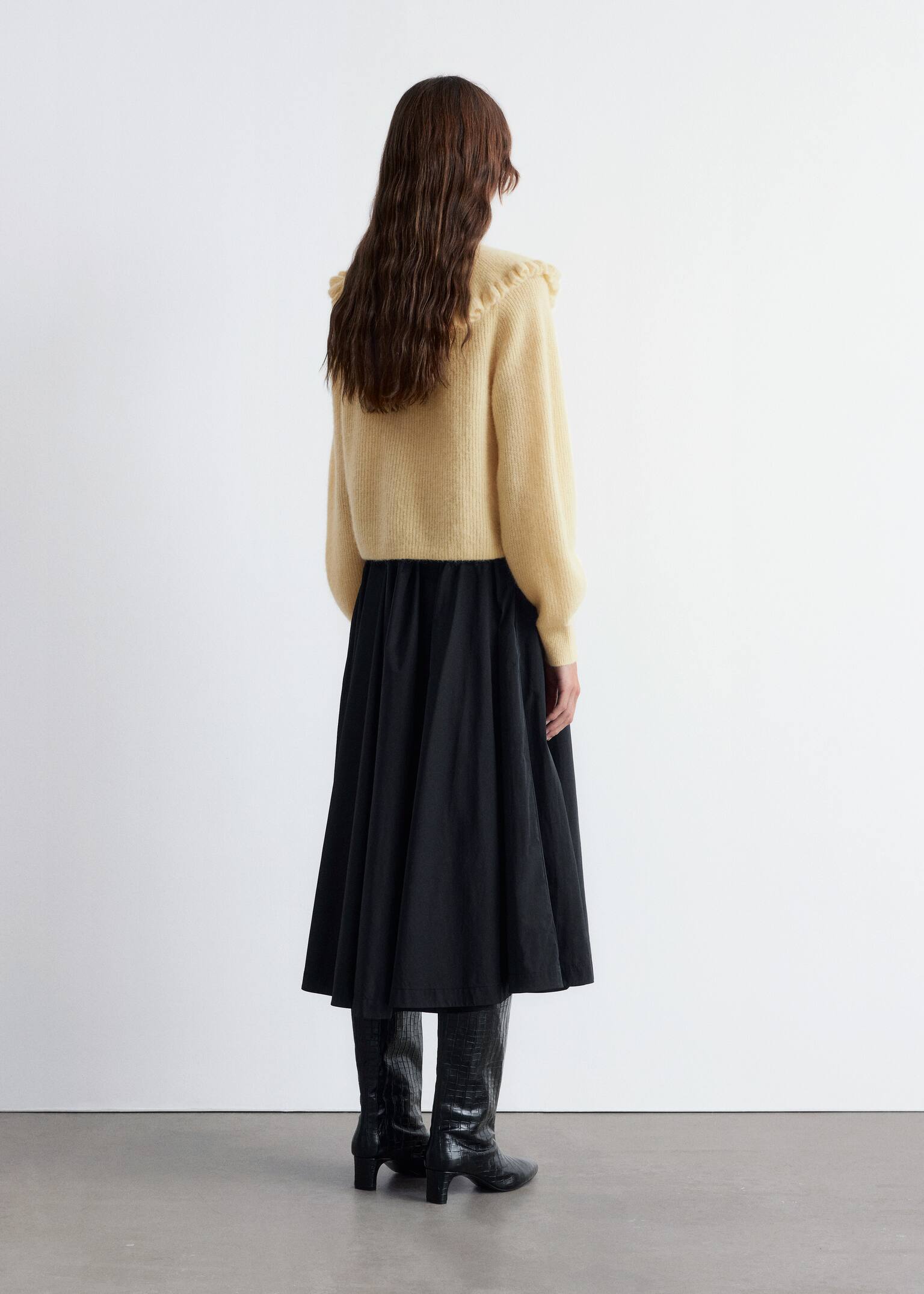 Alpaca-Blend Cardigan - Light Yellow/White - 5