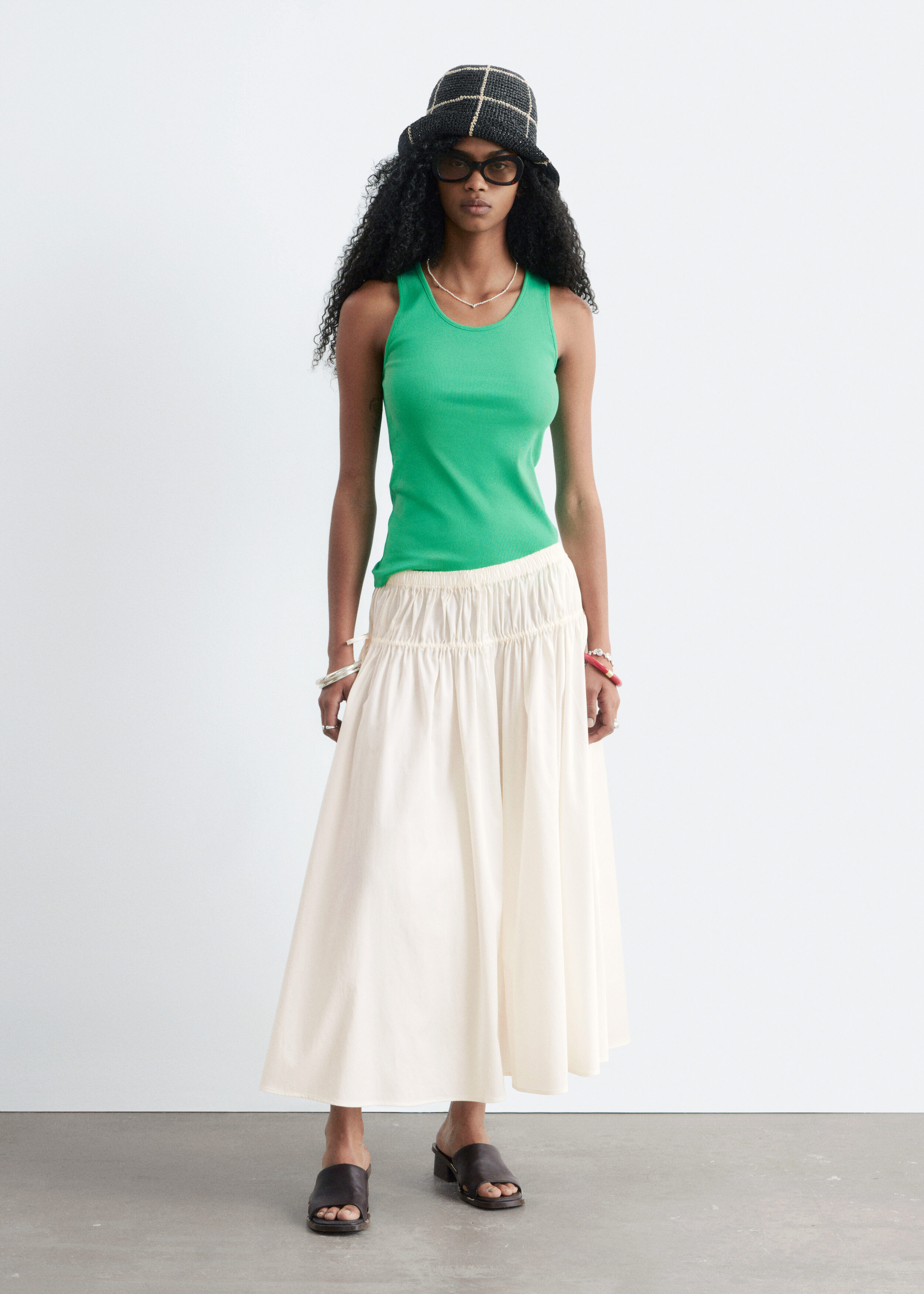 Cotton Drawstring Midi Skirt