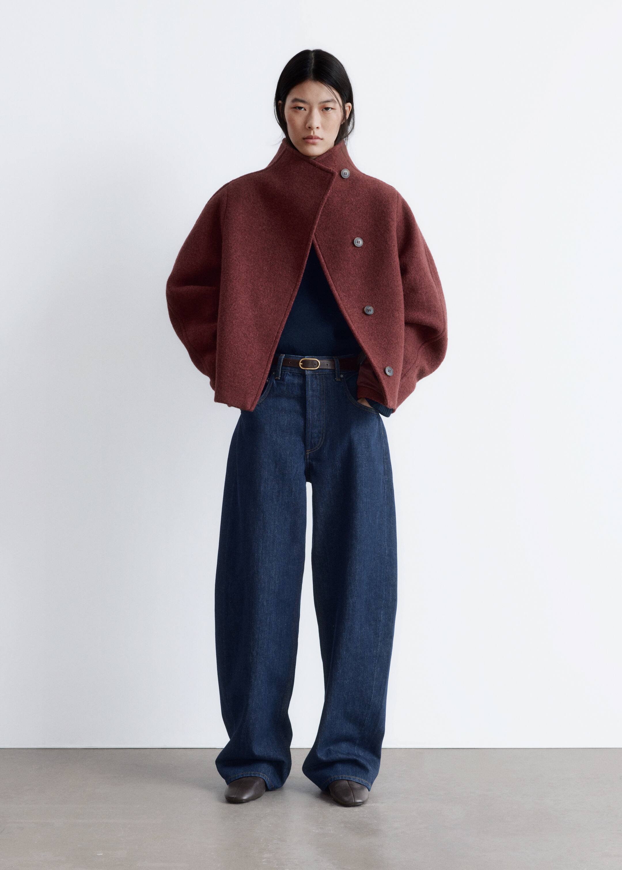 Zobacz większy obraz: Asymetryczna wełniana kurtka - Ciemnoczerwony - ONA | H&M PL 2