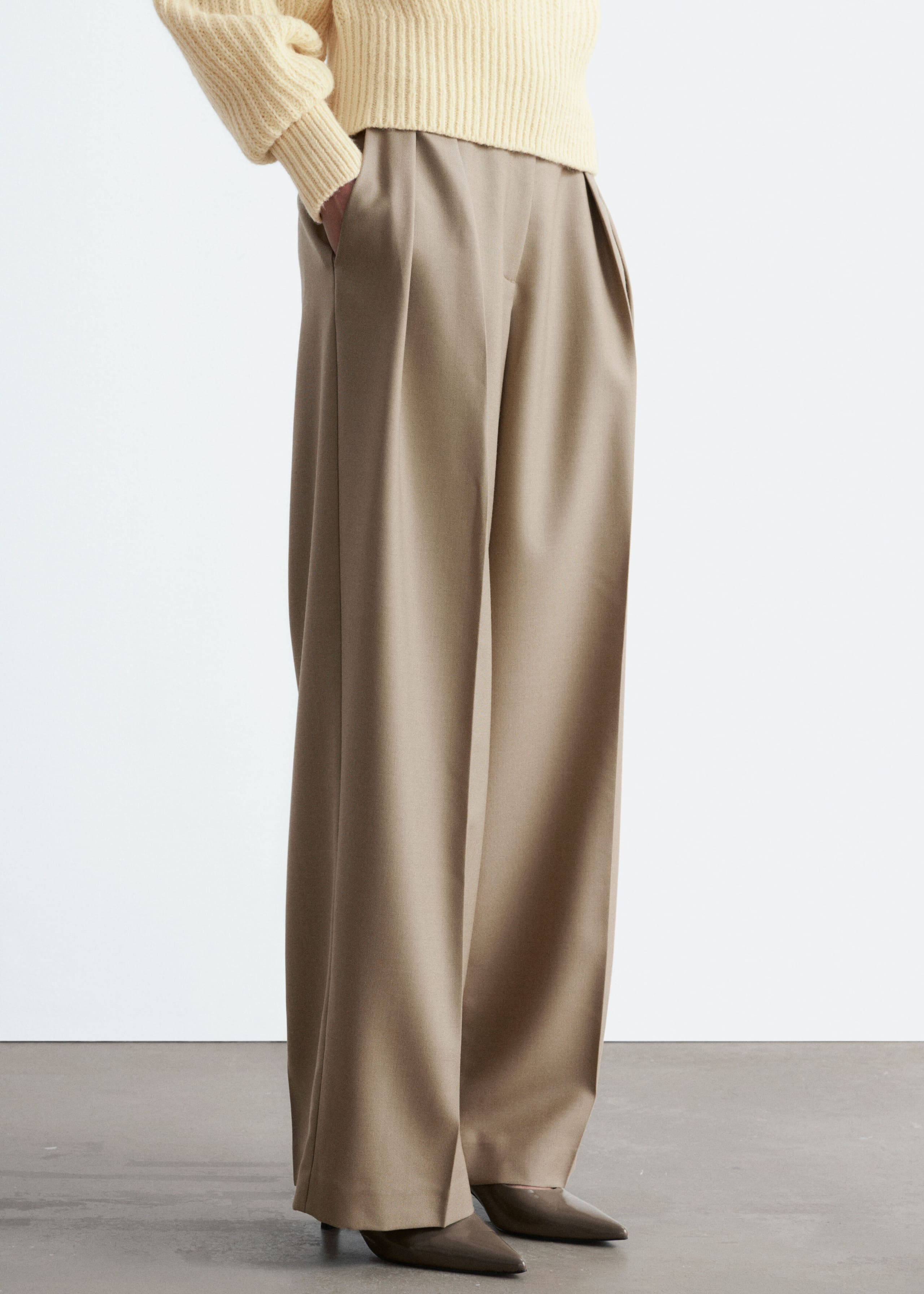 Elegante broek van een wolmix - Donkerbruin - Lookbook