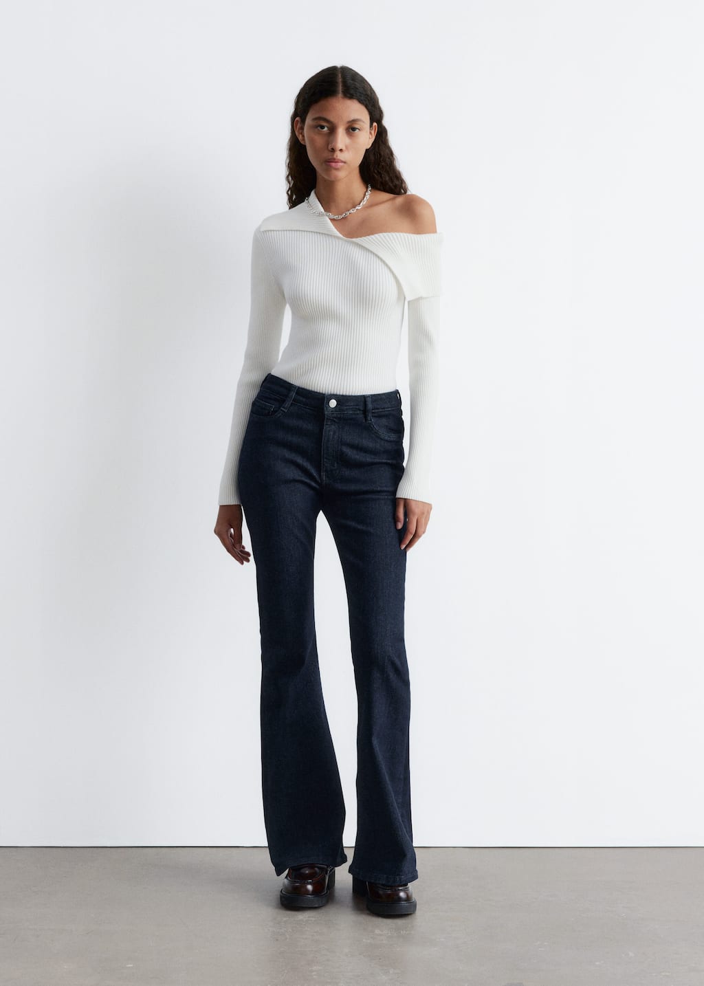 Image of Rib-Knit Off-Shoulder Top