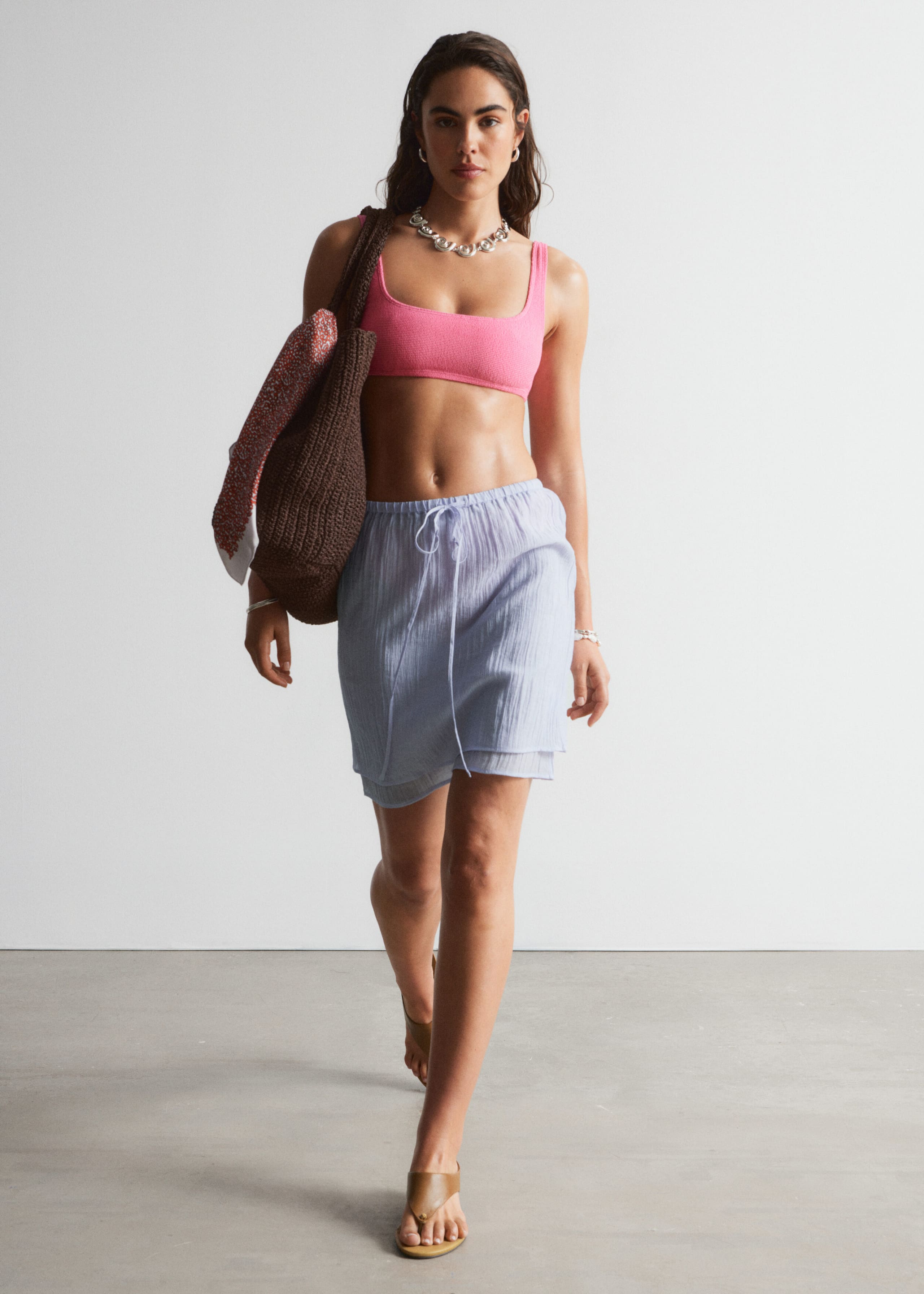 Image of Textured Square-Neck Bikini Top