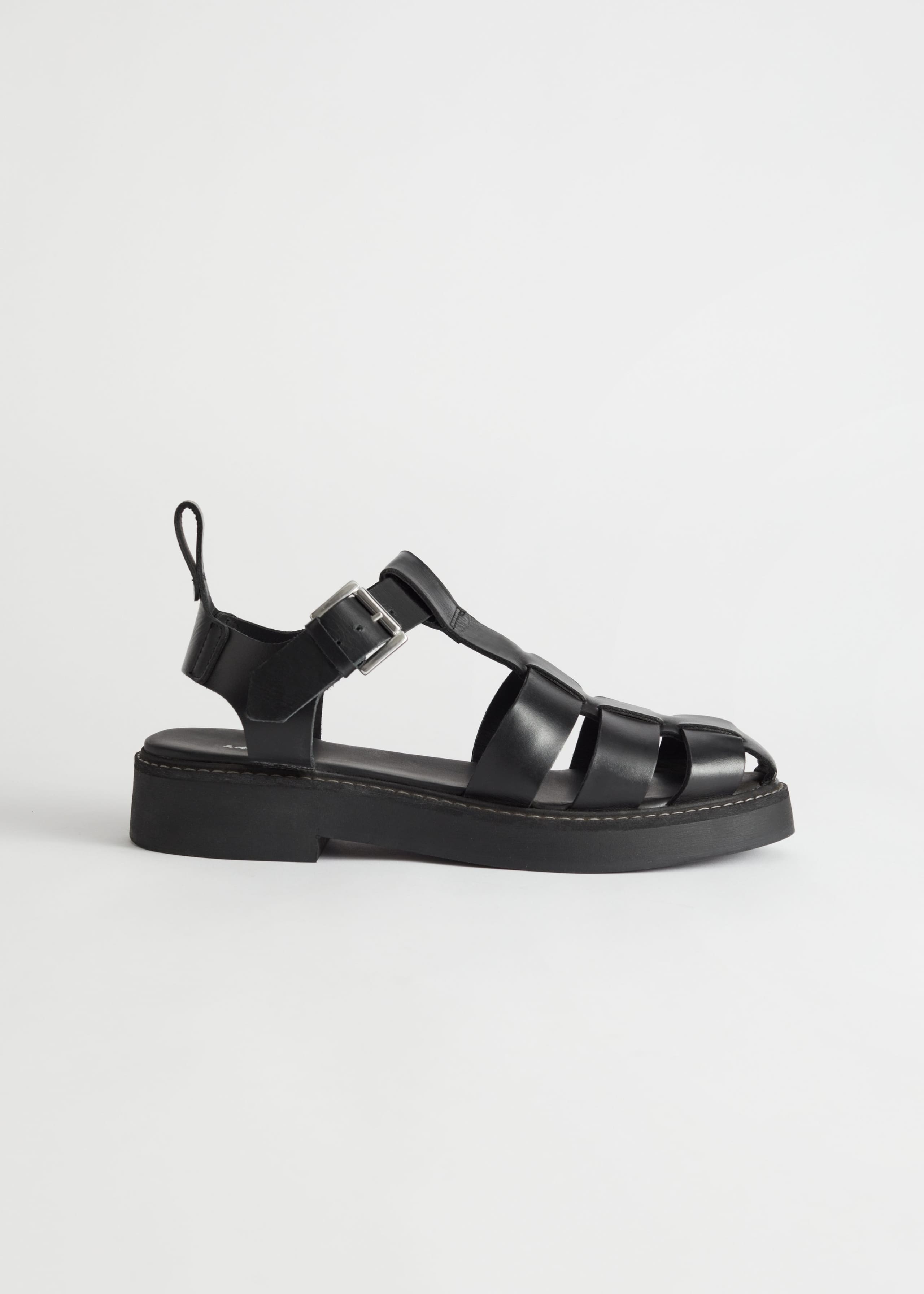 Chunky Leather Gladiator Sandals - Black - Still Life