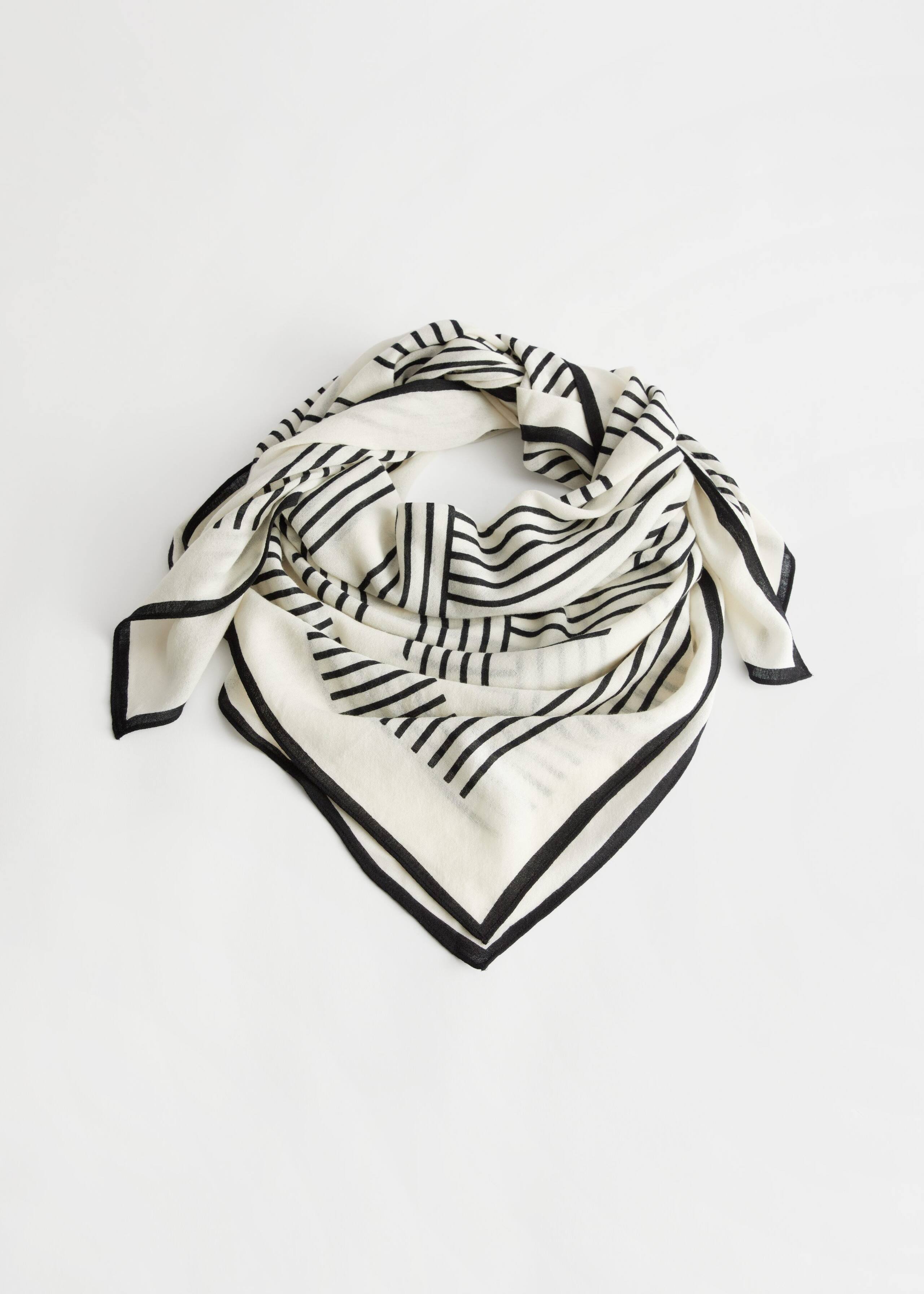 Striped Light Wool Scarf - White Print - Still Life