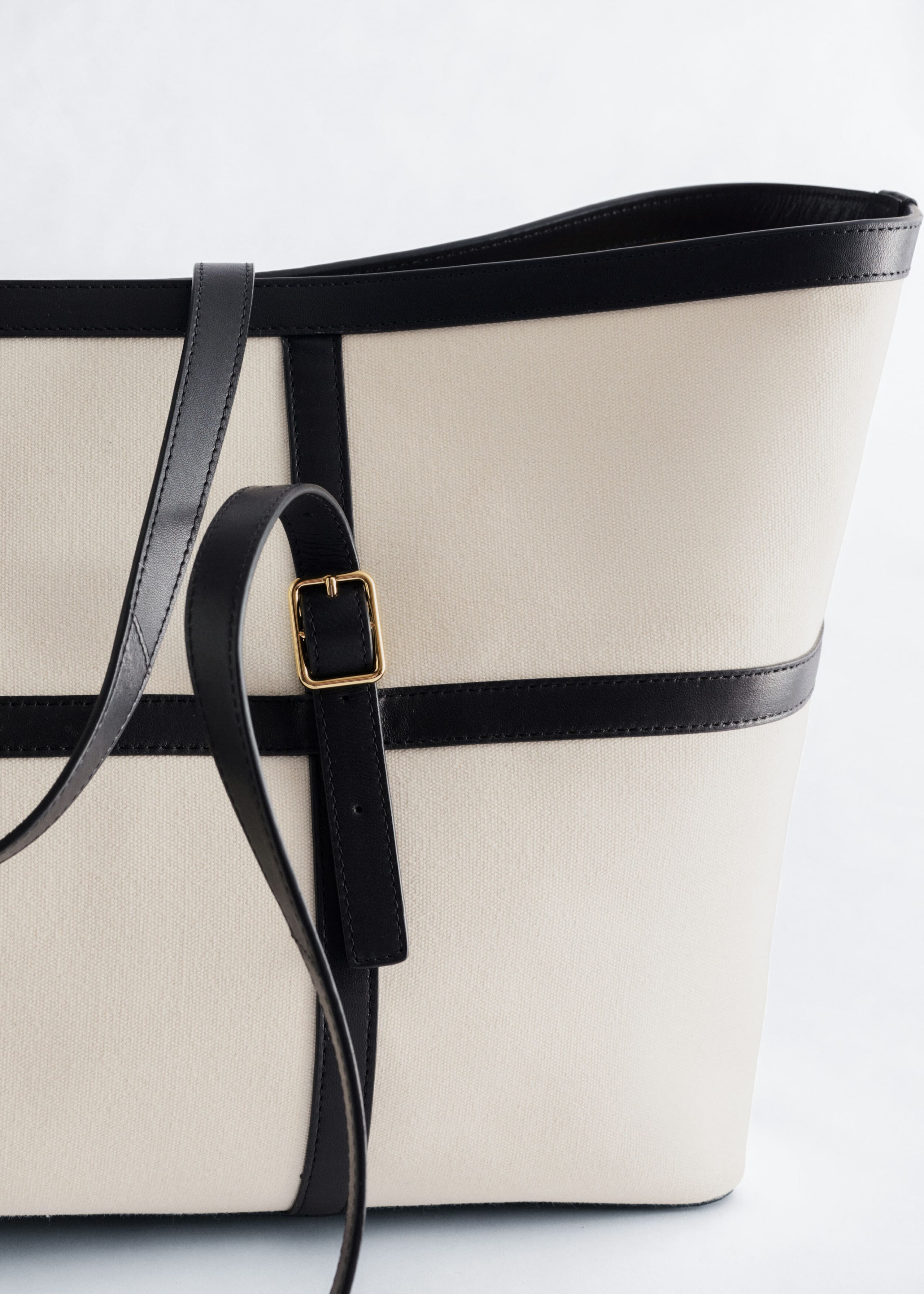 Leather-Trimmed Canvas Tote Bag - White/Black - Still Life