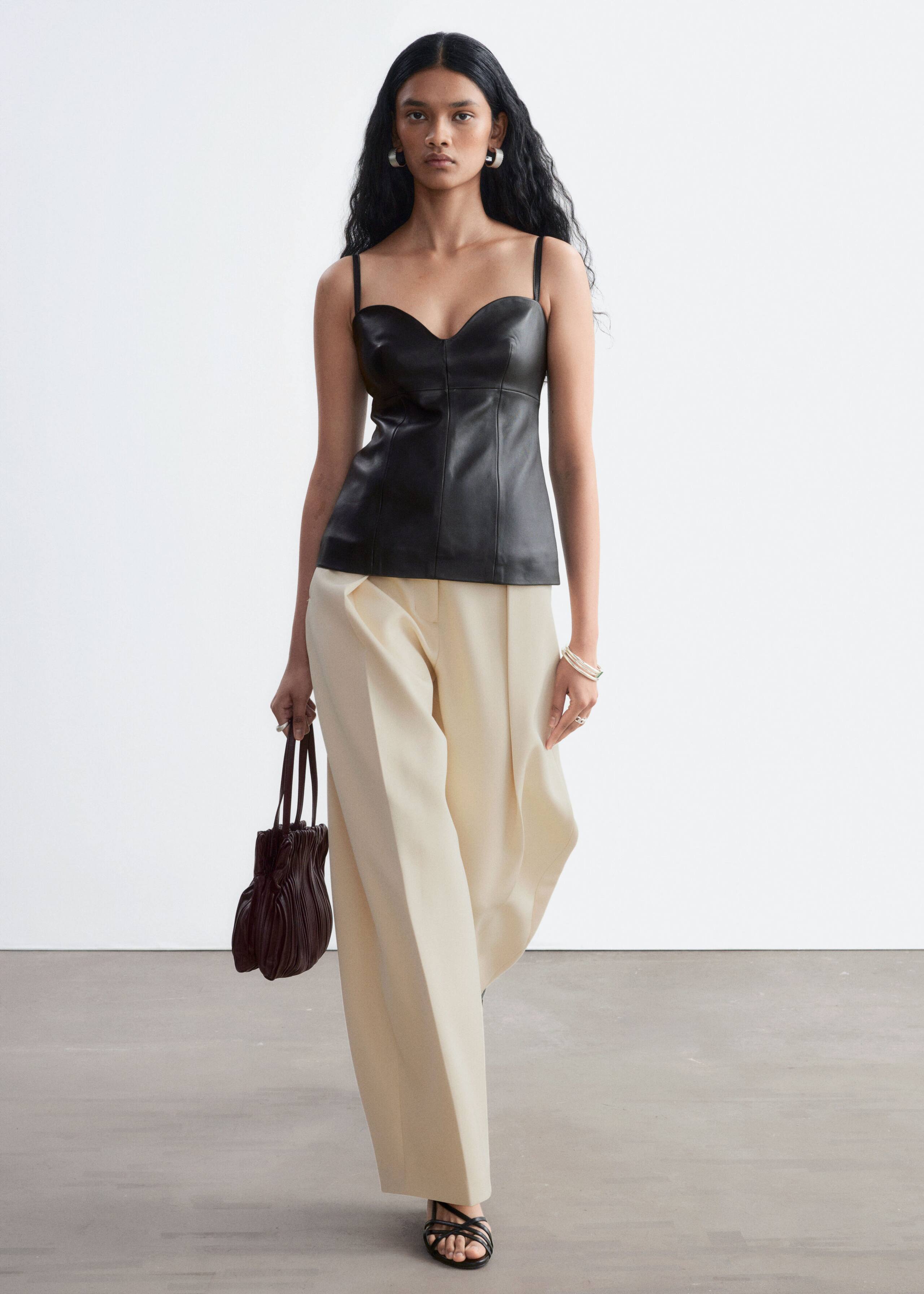 Sweetheart Neckline Leather Top - Black - Lookbook