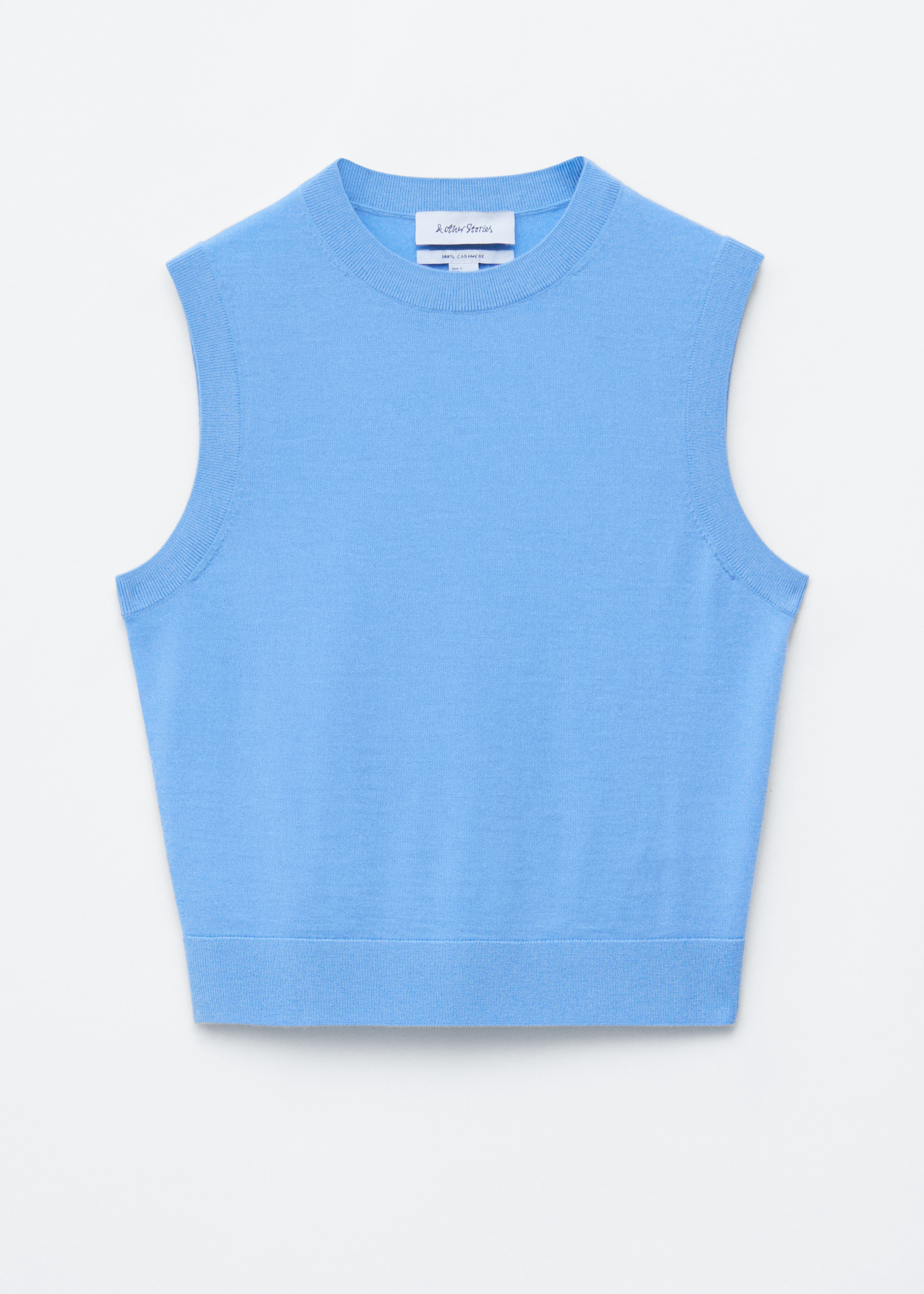 Gilet pullover in cashmere - Blu cielo/Rosso brillante