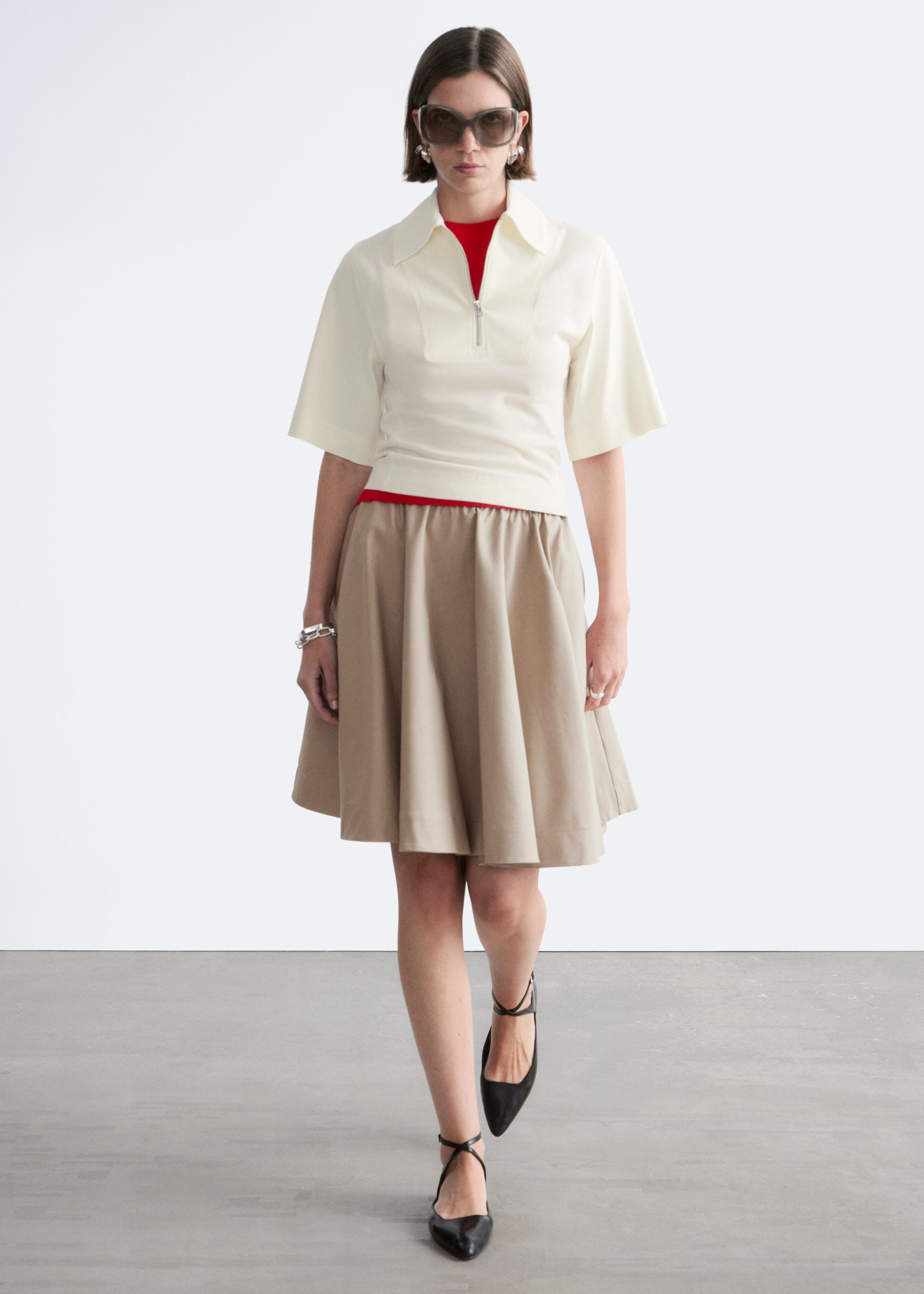 Half-Zip Polo Top - White - T-shirts - & Other Stories US