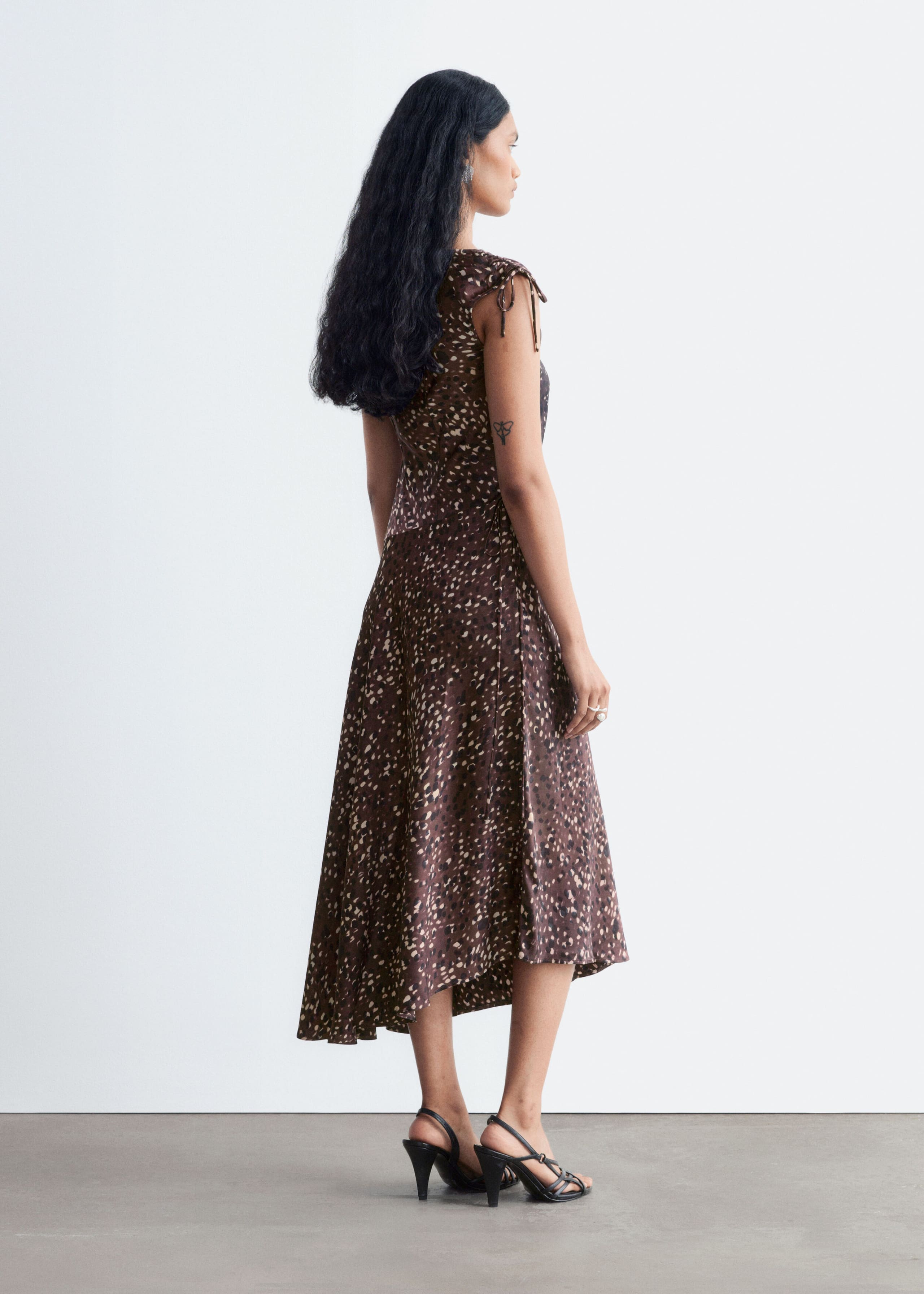 Asymmetric Satin Dress Dark Brown/Print