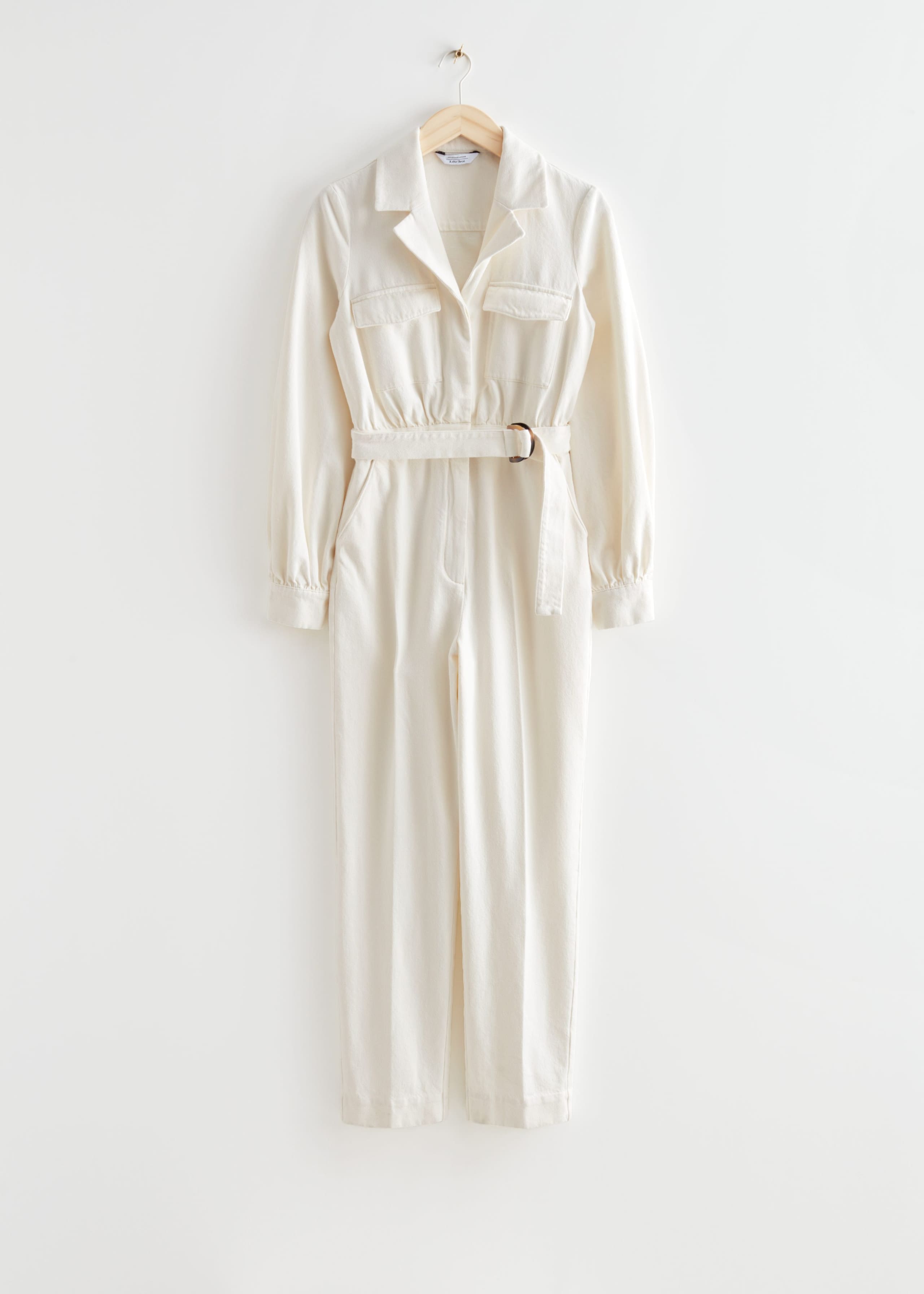 Image of Belted Denim Jumpsuit