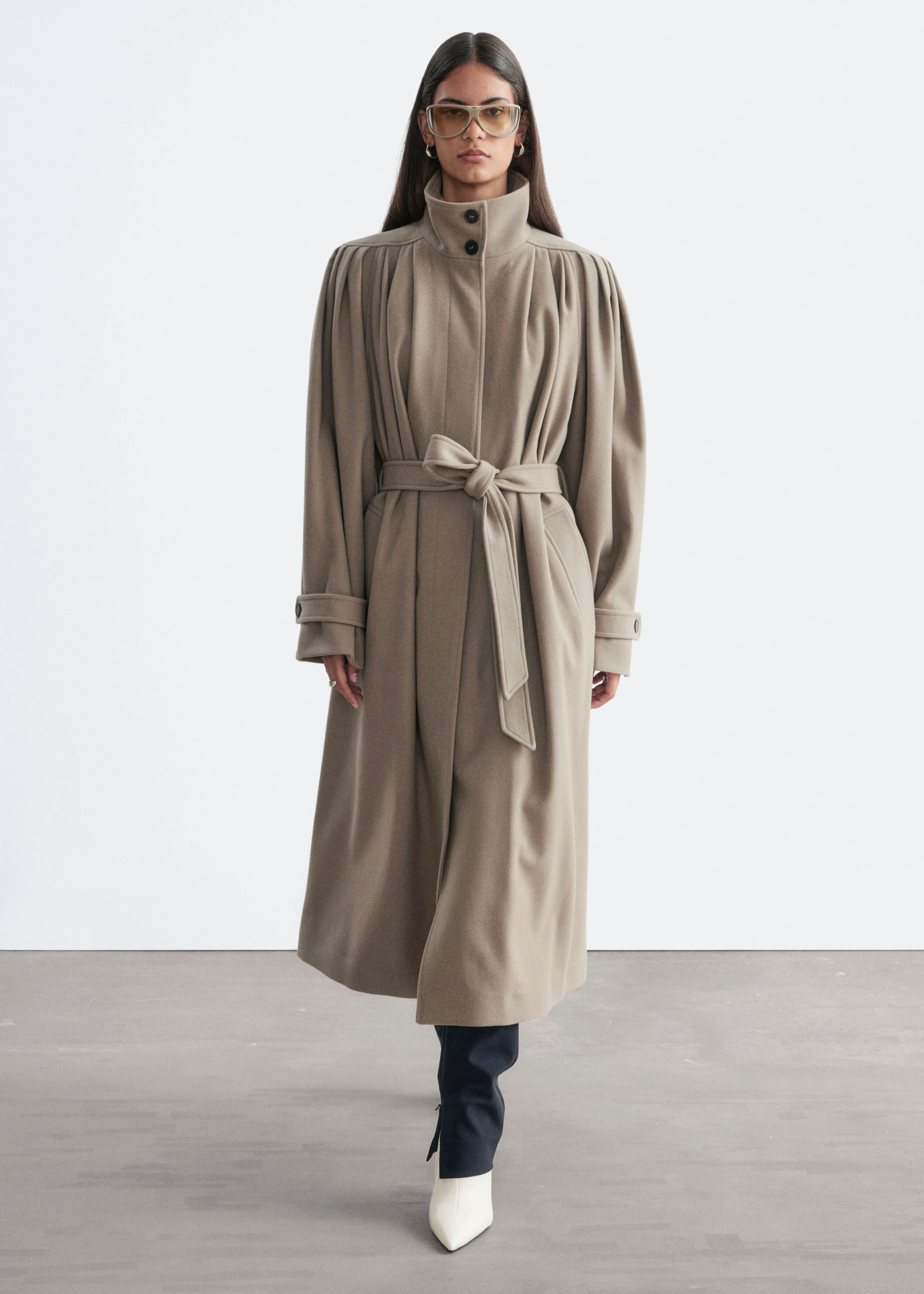 Belted Wool-Lyocell Coat - Mole - Lookbook