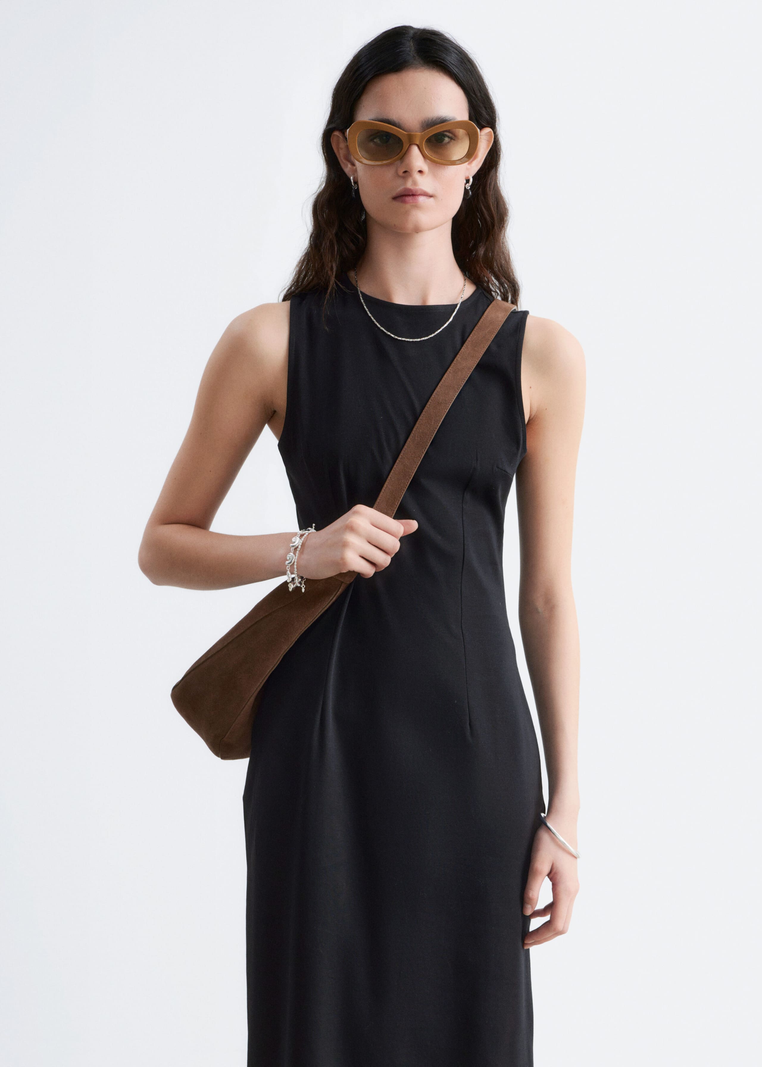 Image of Fitted Cotton Jersey Midi Dress
