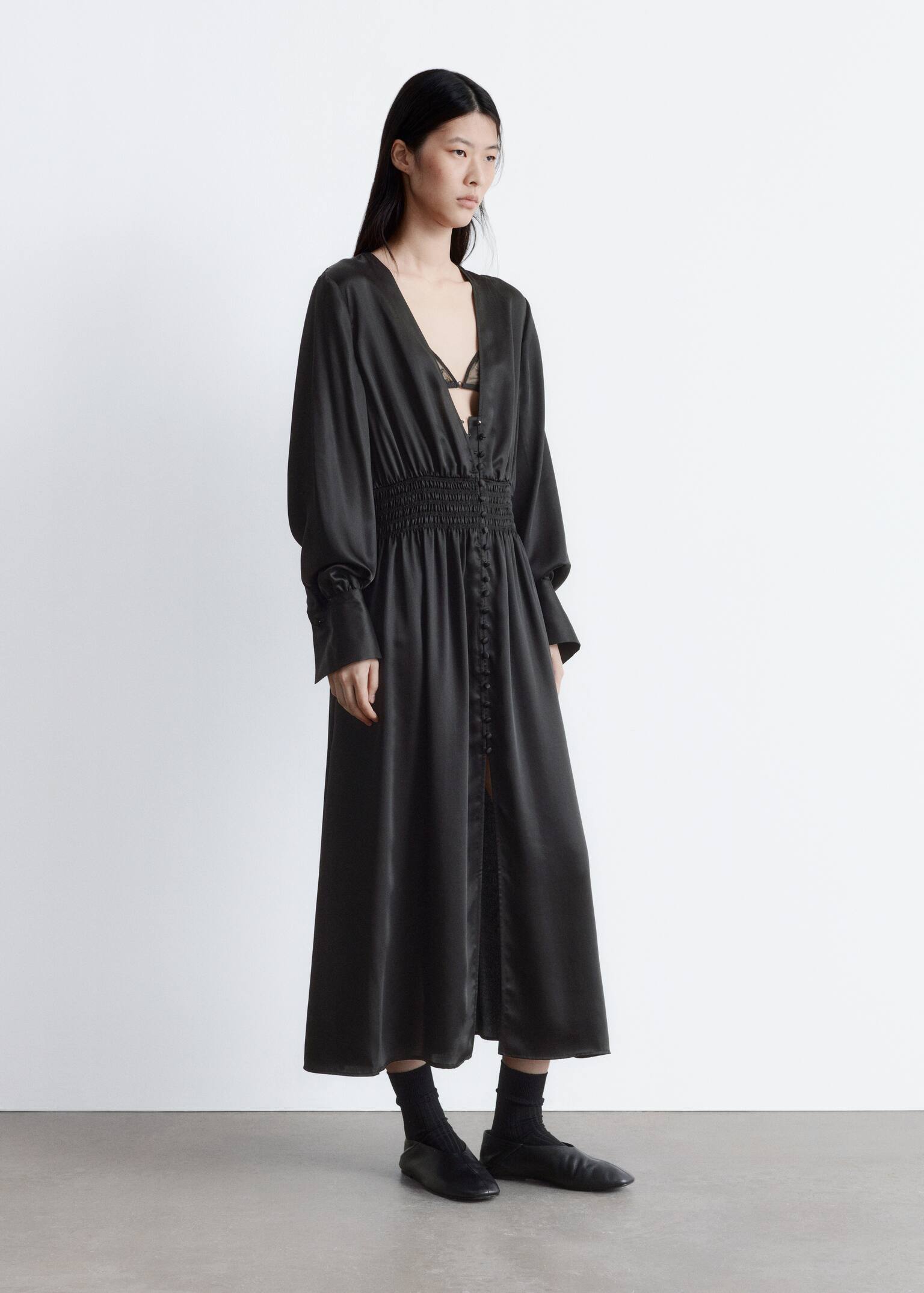 Szatén midi ingruha - Fekete - 1