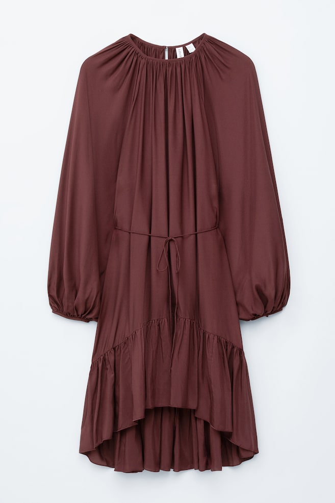 Robe courte volantée à manches bouffantes - Dark Red/Noir - 1